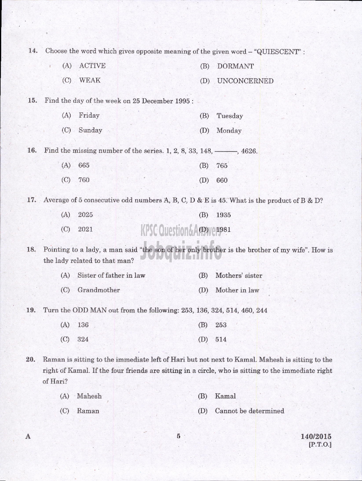 Kerala PSC Question Paper - ASSISTANT GR II/CLERK/LD CLERK/JR CLERK/CASHIER/JR ASST VARIOUS GOVT COMP/CORPS/SR SUPERINTENDENT/ASST DISTRICT LOTTERY OFFICER STATE LOTTERIES /ASST GR II KSBC LTD-3