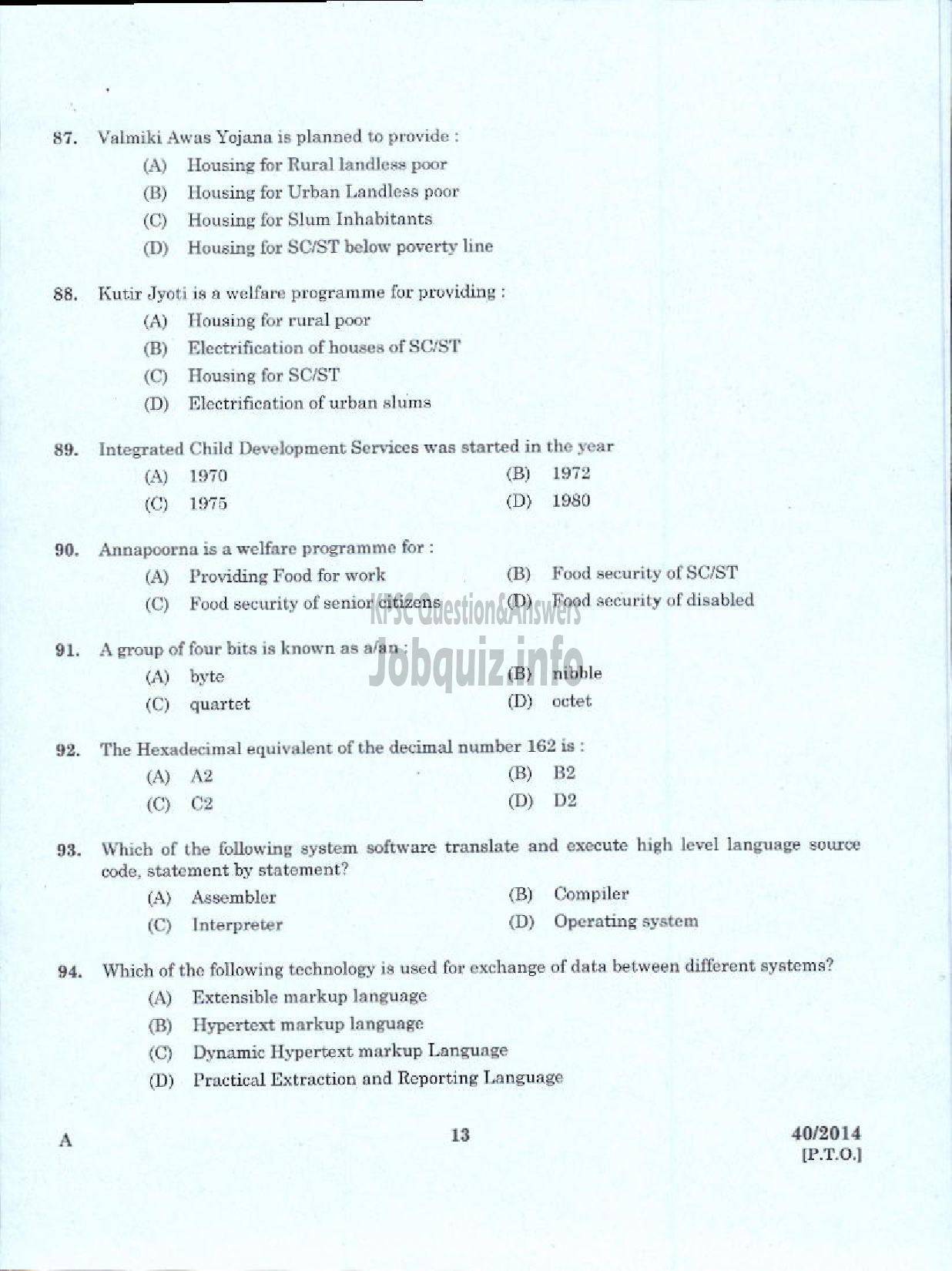 Kerala PSC Question Paper - ASSISTANT INFO OFFICER NCA ST INFO PR AND ASSISTANT AUDITOR NCA PH DEAF SECRETARIAT KPSC-11