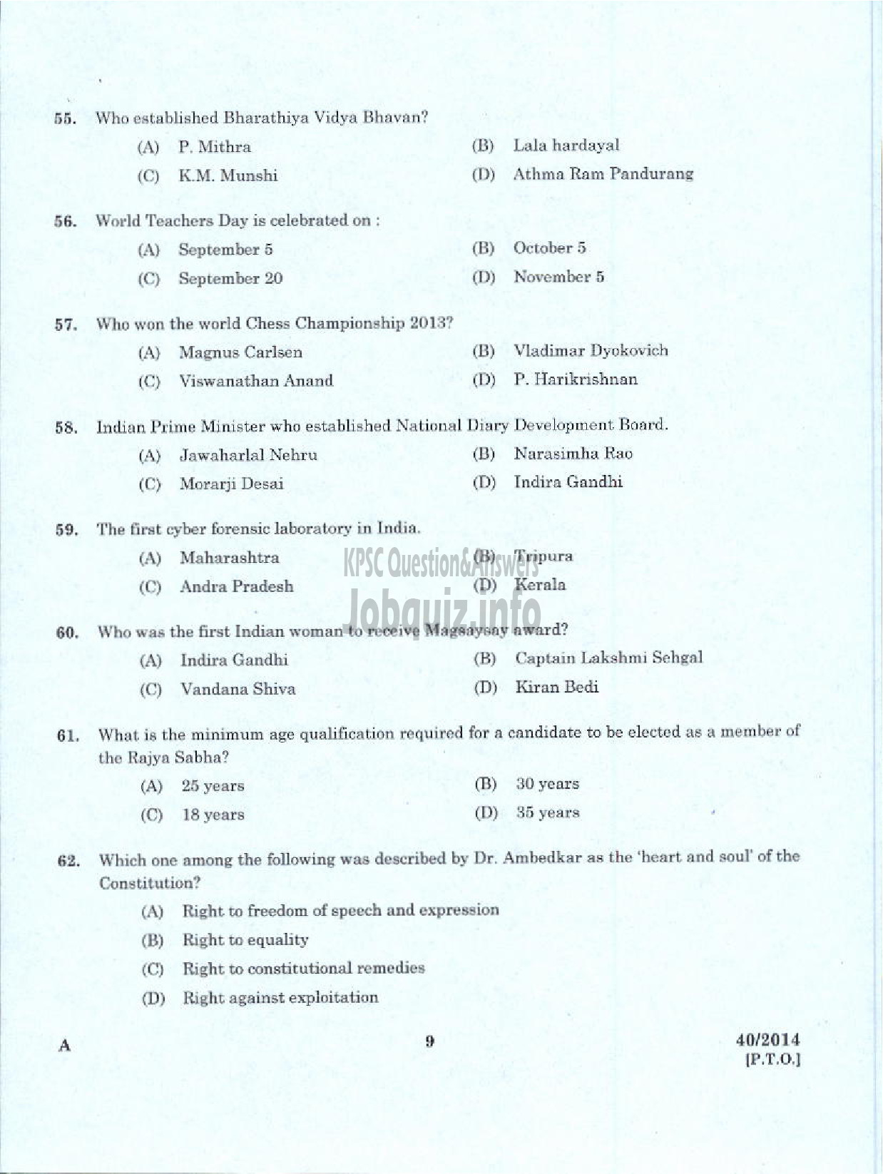 Kerala PSC Question Paper - ASSISTANT INFO OFFICER NCA ST INFO PR AND ASSISTANT AUDITOR NCA PH DEAF SECRETARIAT KPSC-7