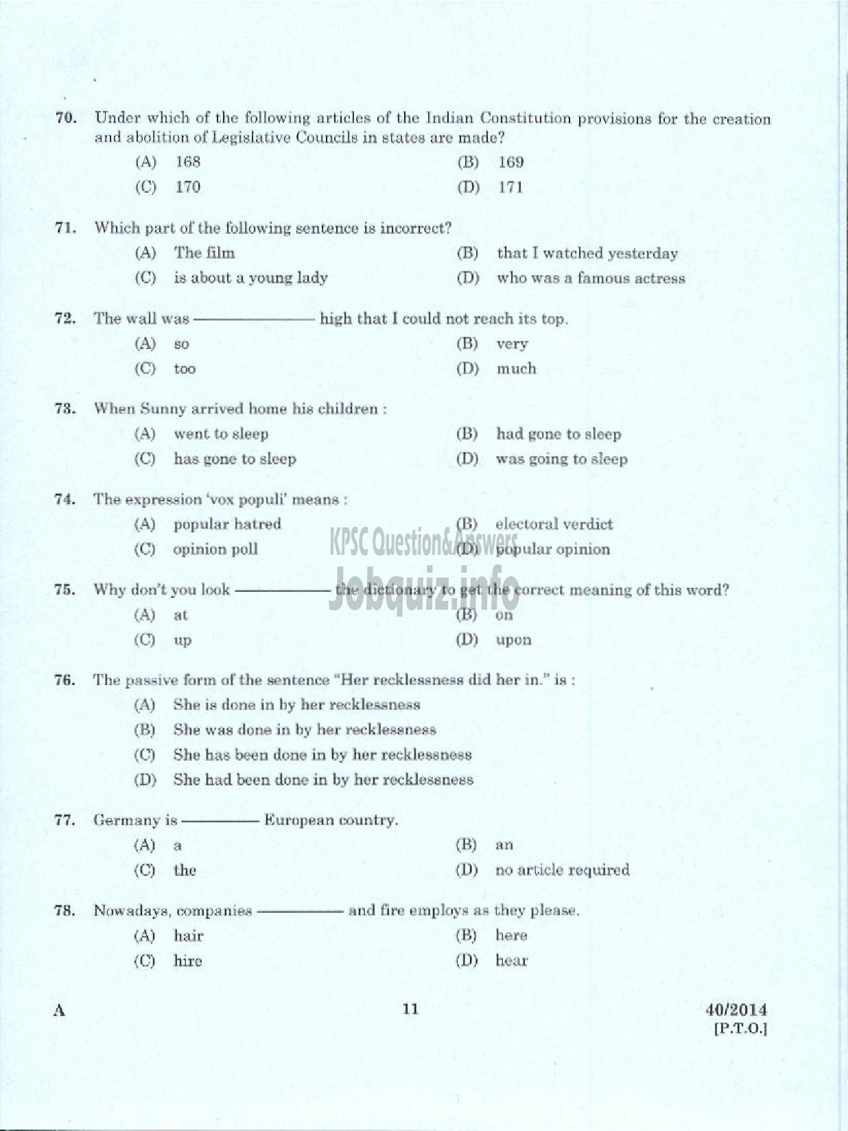Kerala PSC Question Paper - ASSISTANT INFO OFFICER NCA ST INFO PR AND ASSISTANT AUDITOR NCA PH DEAF SECRETARIAT KPSC-9
