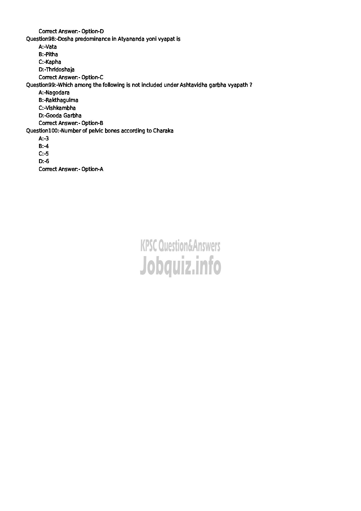 Kerala PSC Question Paper - ASSISTANT INSURANCE MEDICAL OFFICER AYURVEDA-11