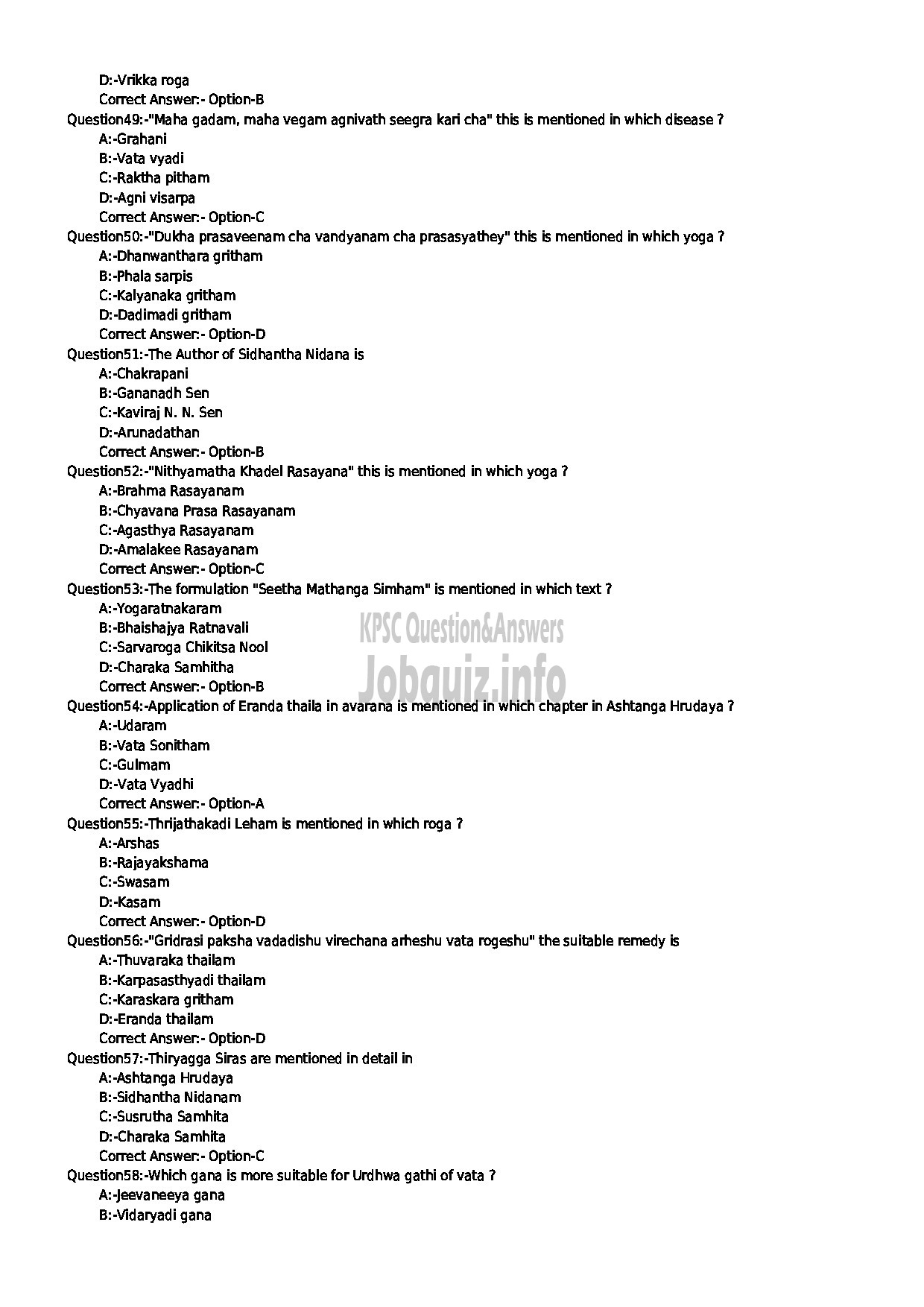 Kerala PSC Question Paper - ASSISTANT INSURANCE MEDICAL OFFICER AYURVEDA-6