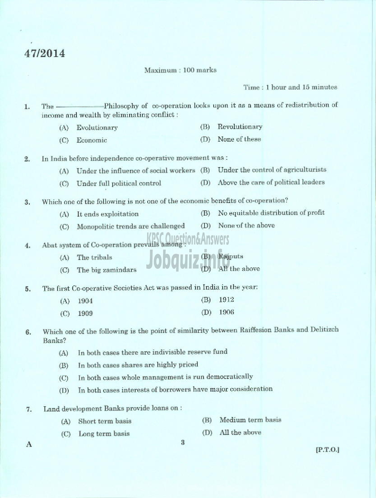 Kerala PSC Question Paper - ASSISTANT MANAGER APEX SOCIETIES OF CO OPERATIVE SECTOR IN KERALA-1
