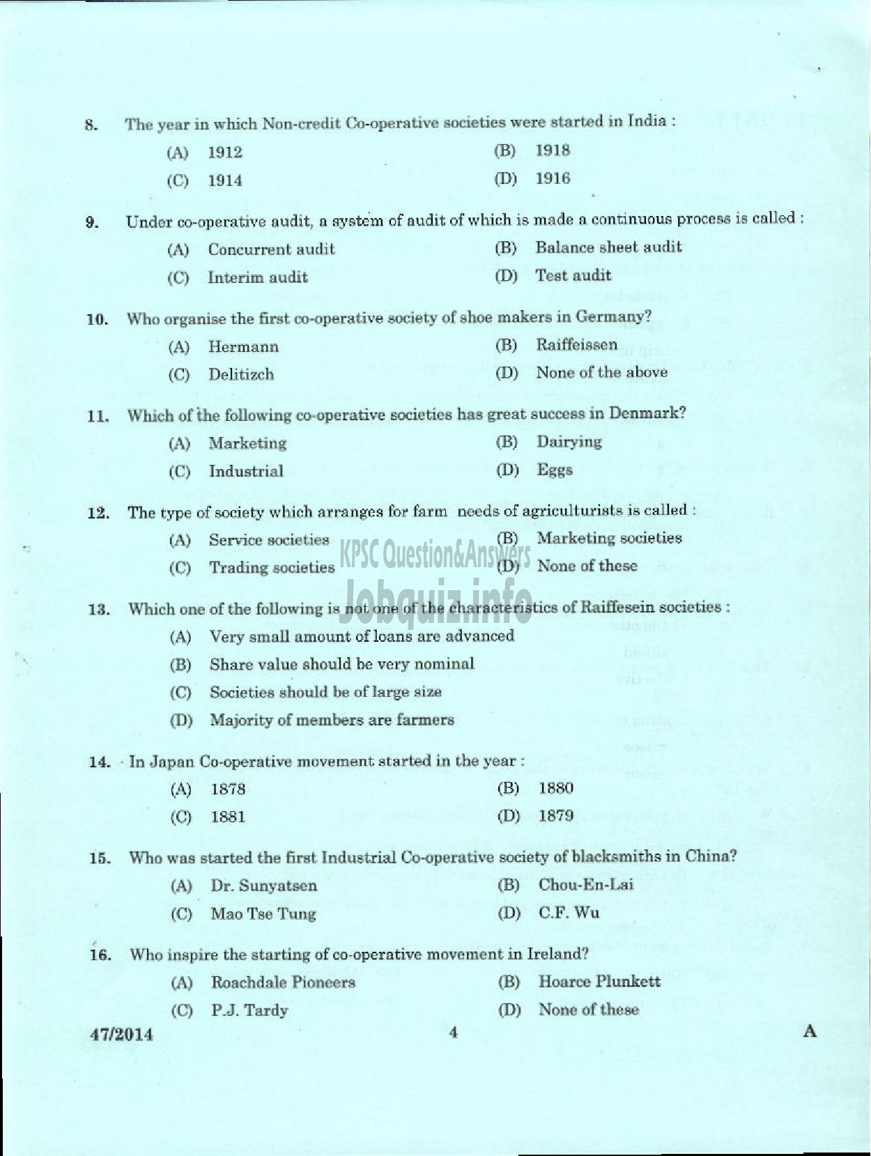 Kerala PSC Question Paper - ASSISTANT MANAGER APEX SOCIETIES OF CO OPERATIVE SECTOR IN KERALA-2