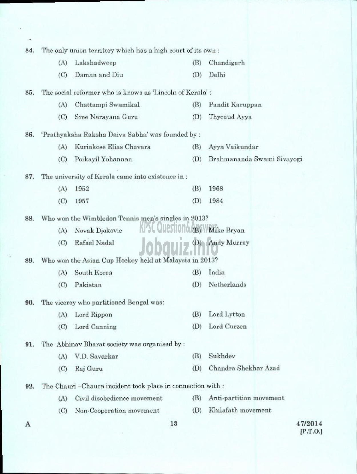 Kerala PSC Question Paper - ASSISTANT MANAGER APEX SOCIETIES OF CO OPERATIVE SECTOR IN KERALA-11