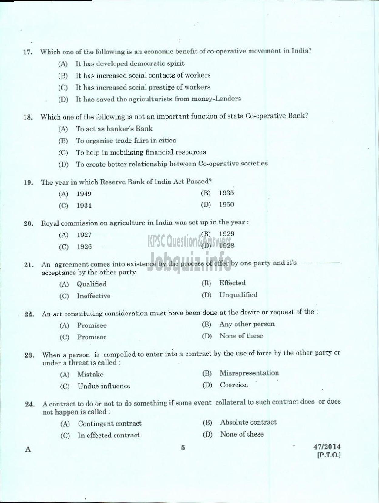 Kerala PSC Question Paper - ASSISTANT MANAGER APEX SOCIETIES OF CO OPERATIVE SECTOR IN KERALA-3