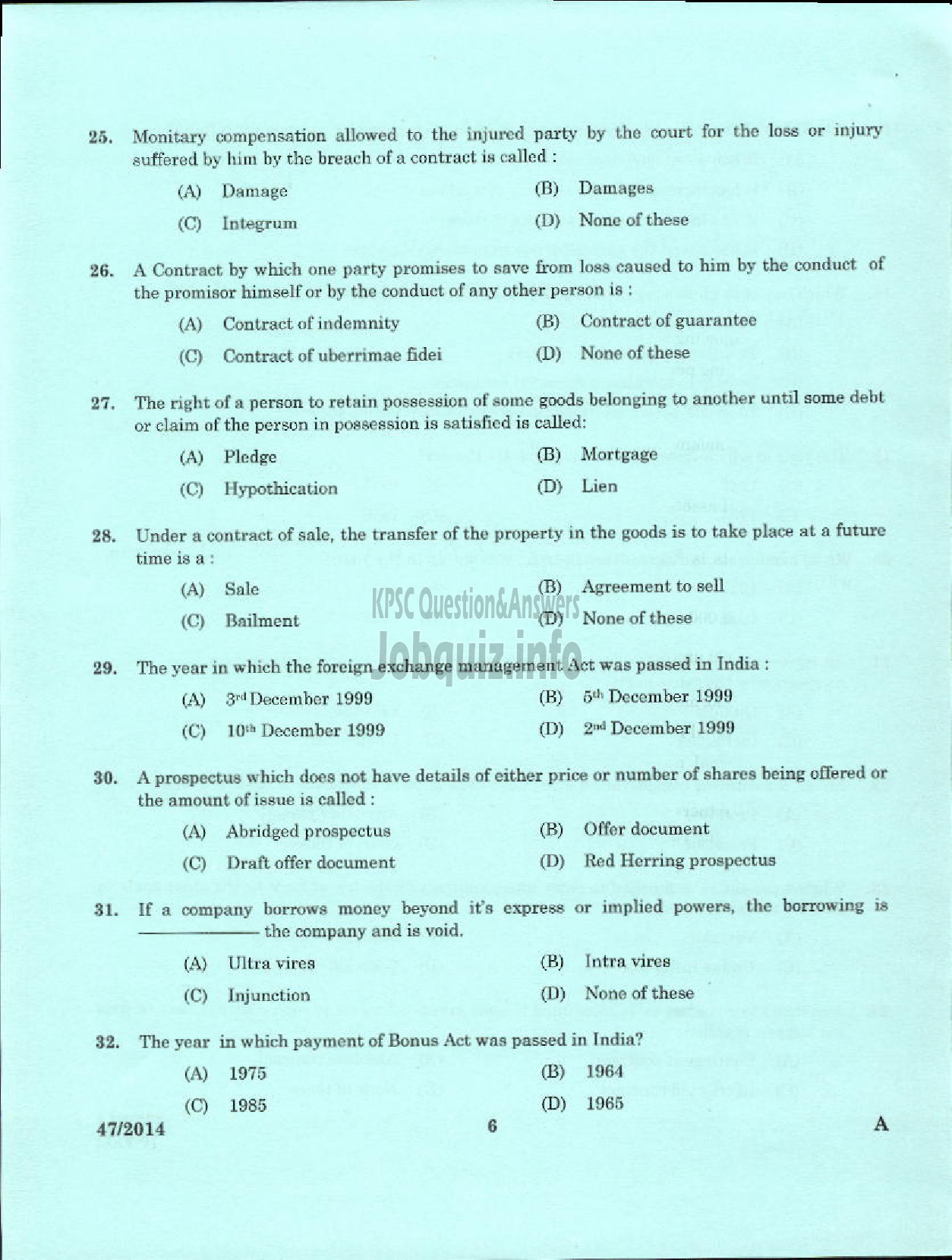 Kerala PSC Question Paper - ASSISTANT MANAGER APEX SOCIETIES OF CO OPERATIVE SECTOR IN KERALA-4