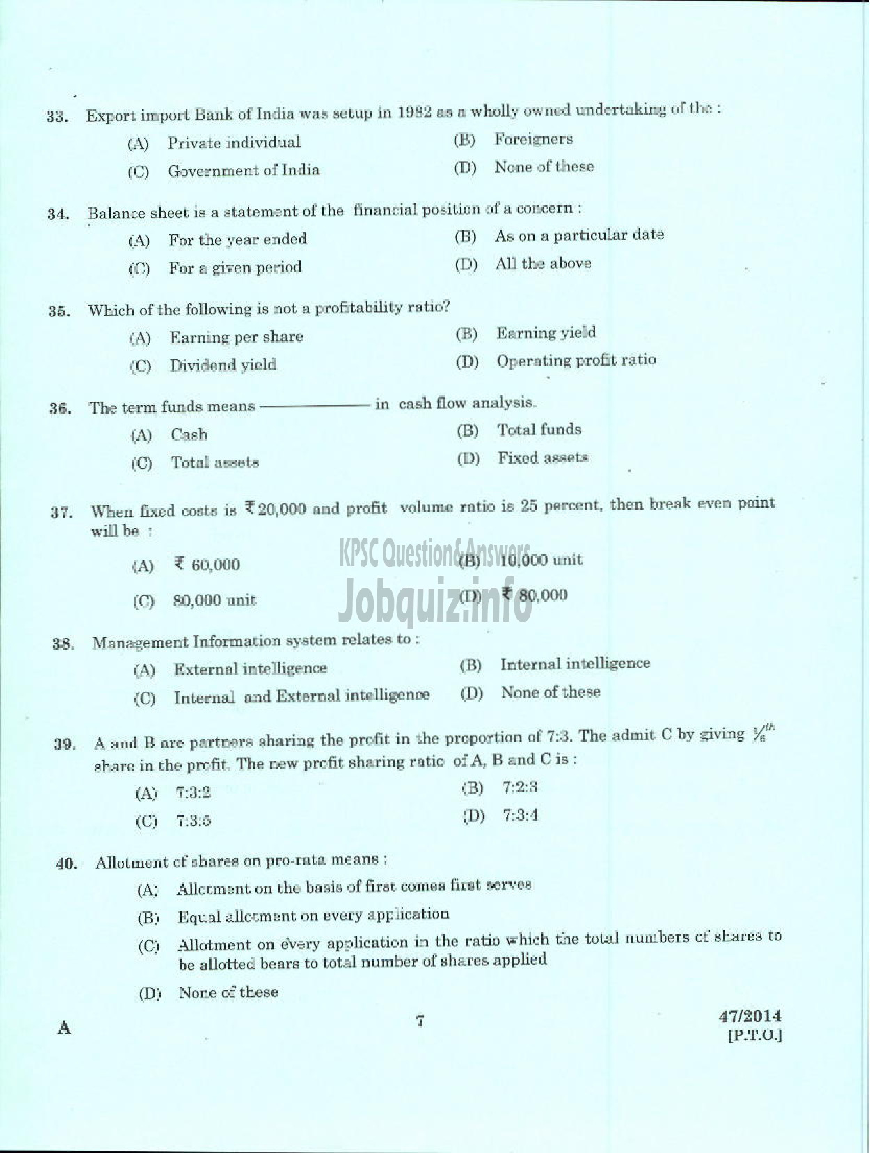 Kerala PSC Question Paper - ASSISTANT MANAGER APEX SOCIETIES OF CO OPERATIVE SECTOR IN KERALA-5