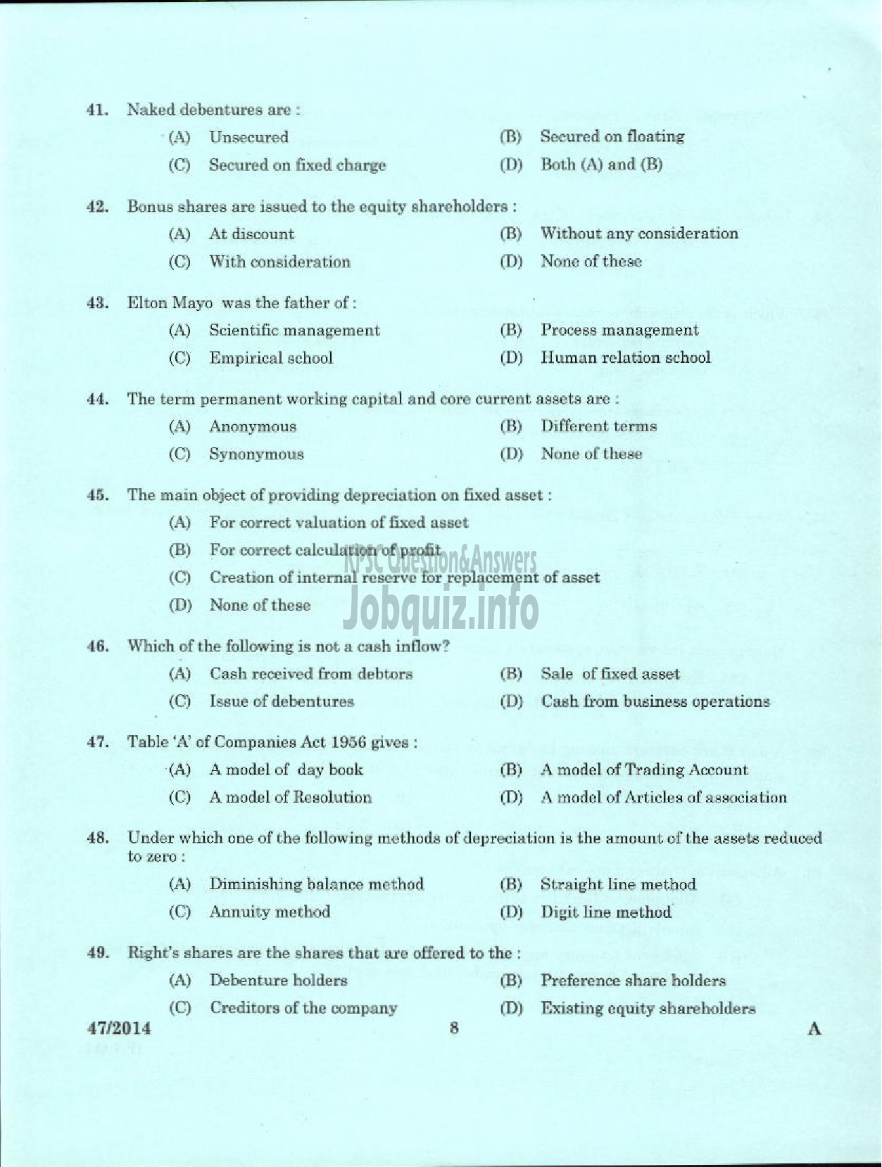 Kerala PSC Question Paper - ASSISTANT MANAGER APEX SOCIETIES OF CO OPERATIVE SECTOR IN KERALA-6