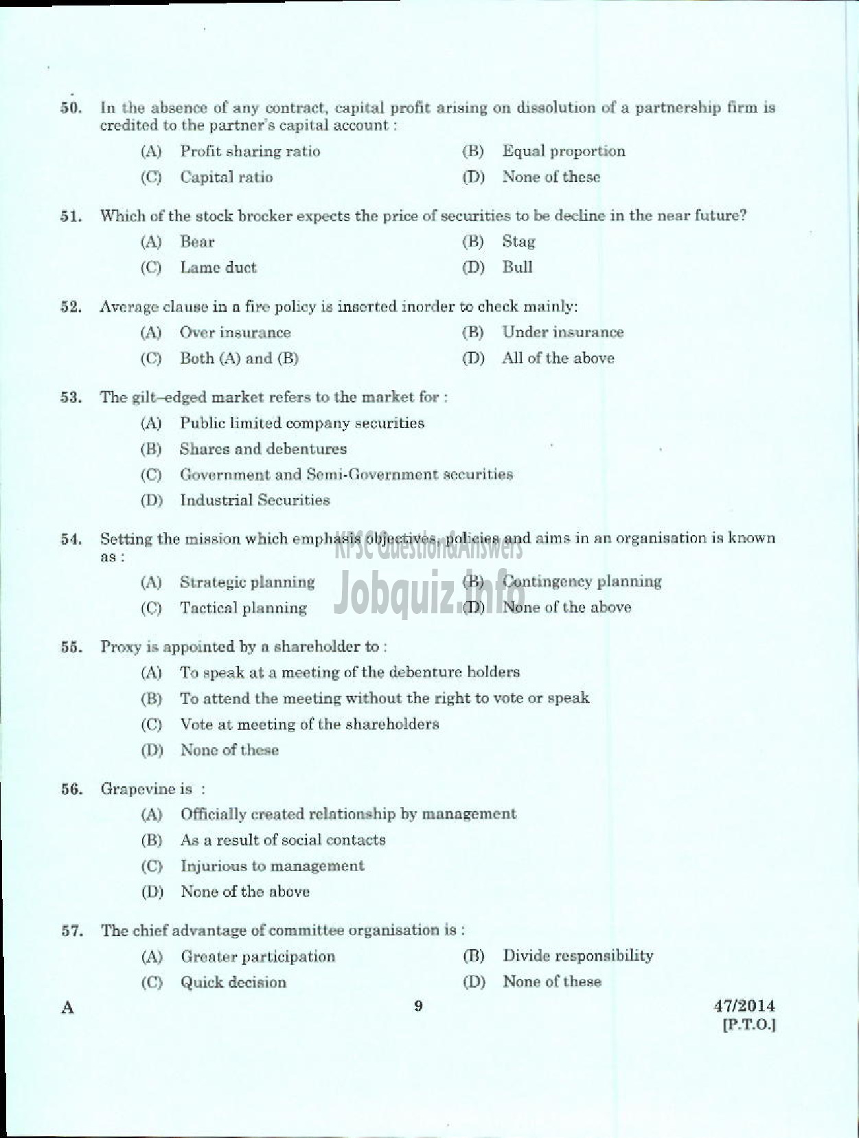 Kerala PSC Question Paper - ASSISTANT MANAGER APEX SOCIETIES OF CO OPERATIVE SECTOR IN KERALA-7