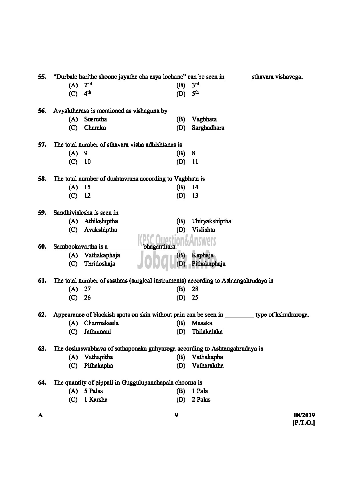 Kerala PSC Question Paper - ASSISTANT MANAGER PRODUCTION PHARMACEUTICAL CORPORATION IM KERALA LTD -9