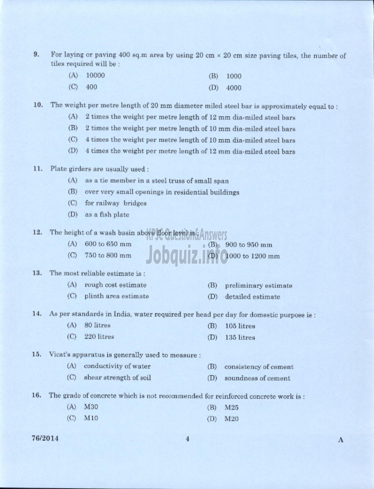 Kerala PSC Question Paper - ASSISTANT MARINE SURVEYOR SR FROM SC/ST PORT HYDROGRAPHIC SURVEY BRANCH-2