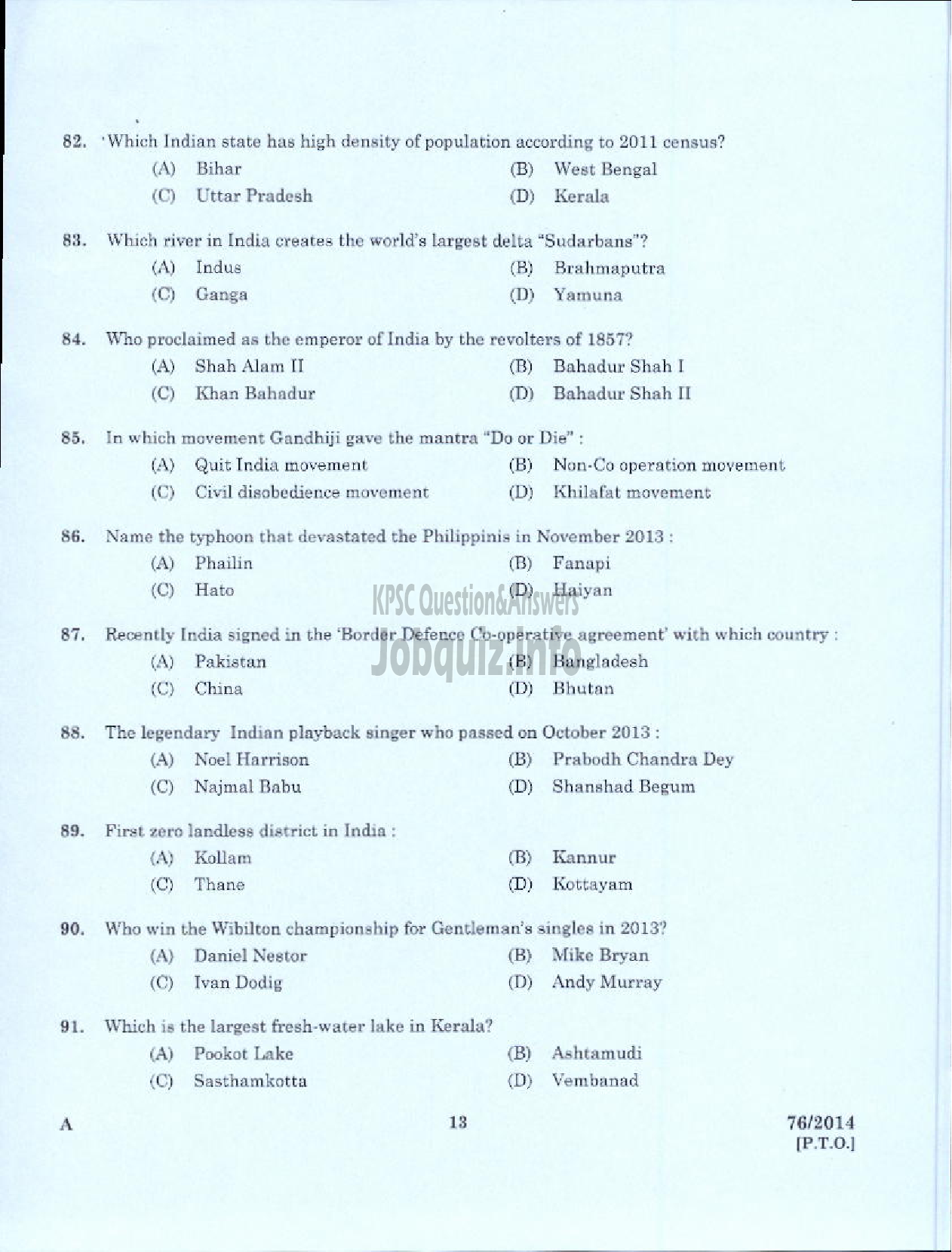 Kerala PSC Question Paper - ASSISTANT MARINE SURVEYOR SR FROM SC/ST PORT HYDROGRAPHIC SURVEY BRANCH-11