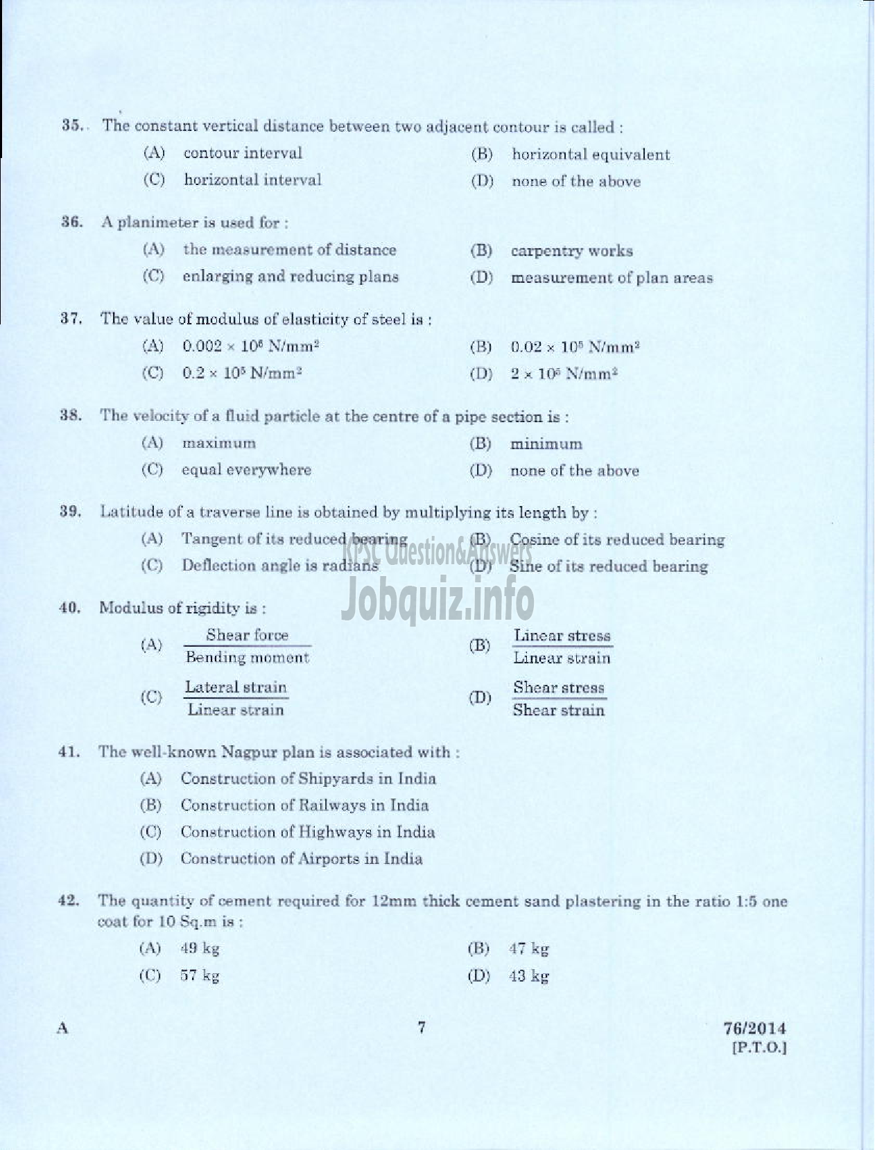 Kerala PSC Question Paper - ASSISTANT MARINE SURVEYOR SR FROM SC/ST PORT HYDROGRAPHIC SURVEY BRANCH-5