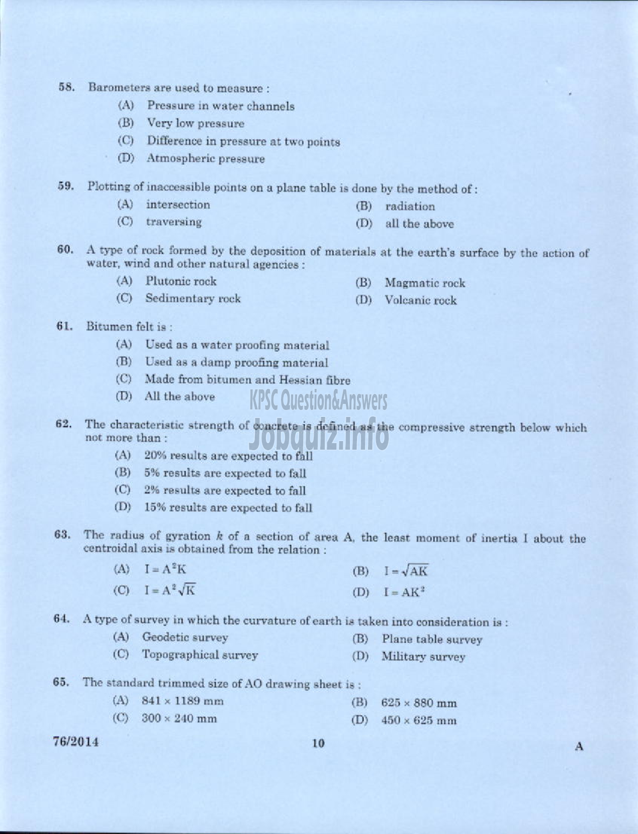 Kerala PSC Question Paper - ASSISTANT MARINE SURVEYOR SR FROM SC/ST PORT HYDROGRAPHIC SURVEY BRANCH-8