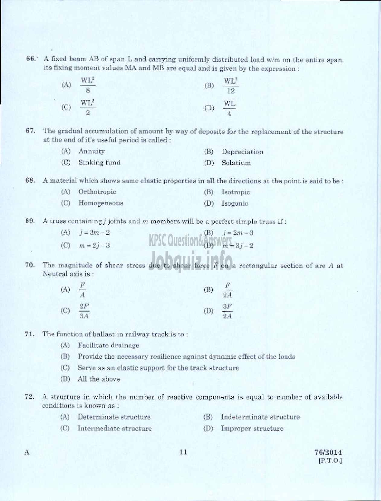 Kerala PSC Question Paper - ASSISTANT MARINE SURVEYOR SR FROM SC/ST PORT HYDROGRAPHIC SURVEY BRANCH-9