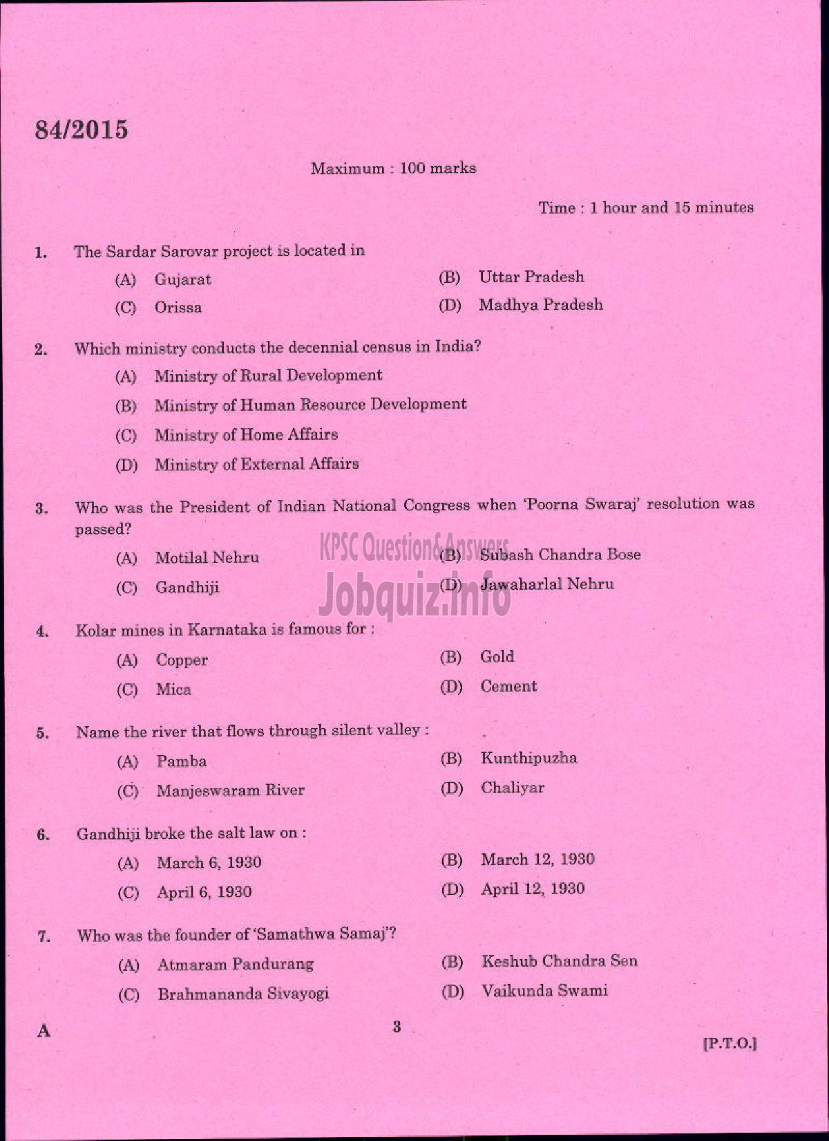 Kerala PSC Question Paper - ASSISTANT MOTOR VEHICLES INSPECTOR MOTOR VEHICLES-1