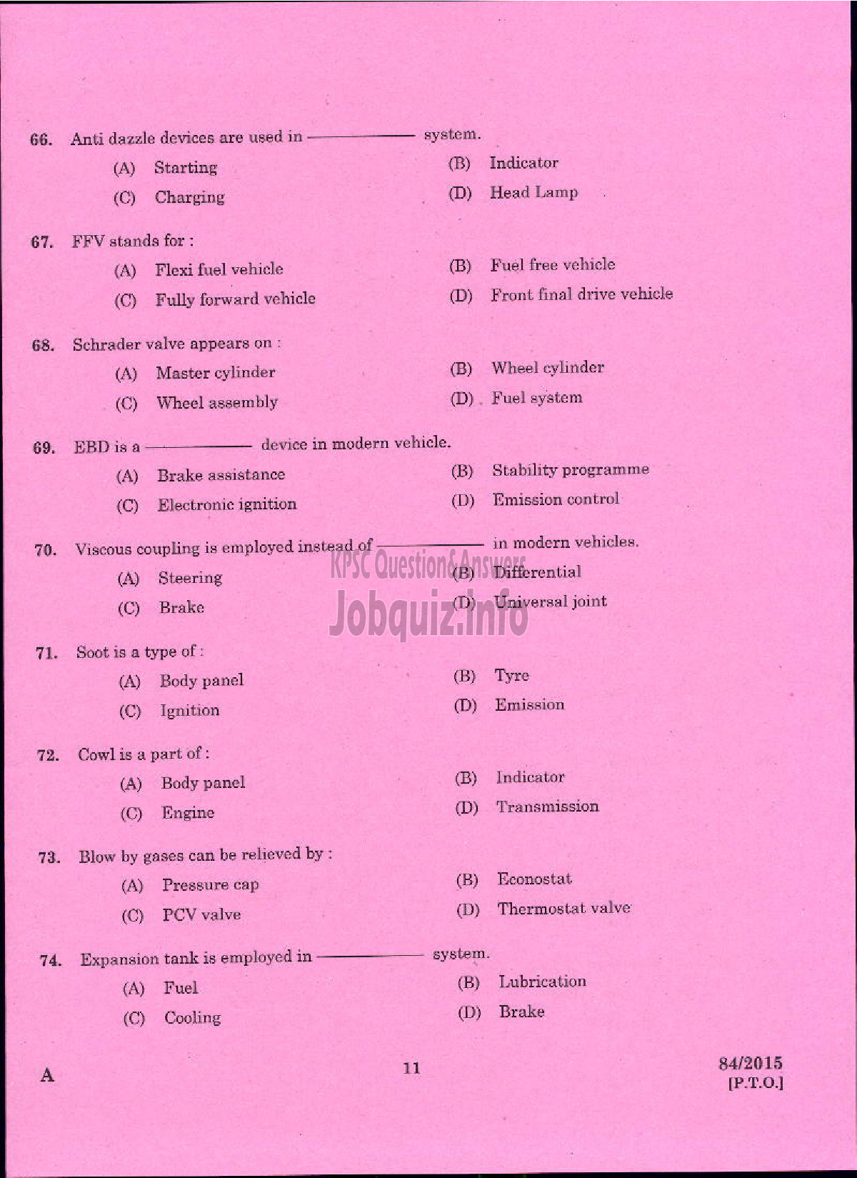 Kerala PSC Question Paper - ASSISTANT MOTOR VEHICLES INSPECTOR MOTOR VEHICLES-9