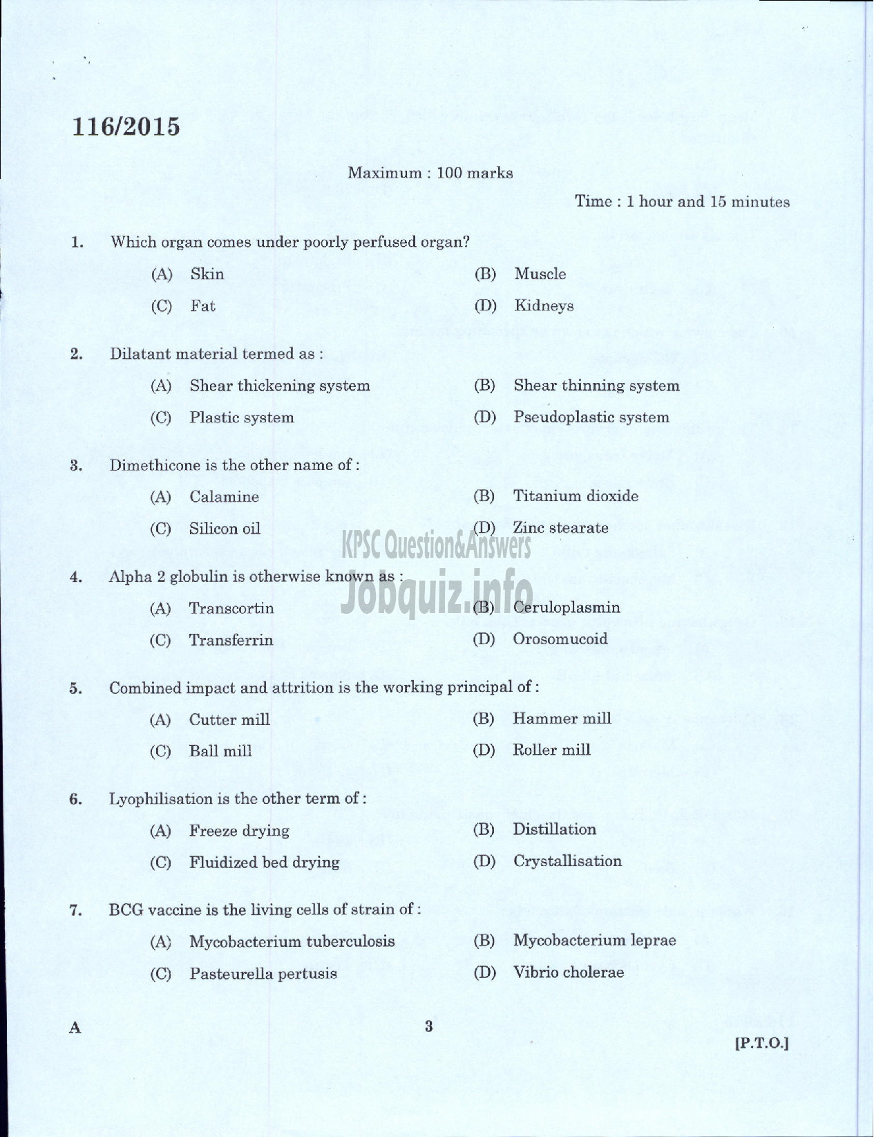 Kerala PSC Question Paper - ASSISTANT PHARMACIST KERALA STATE CIVIL SUPPLIES CORPORATION LTD-1