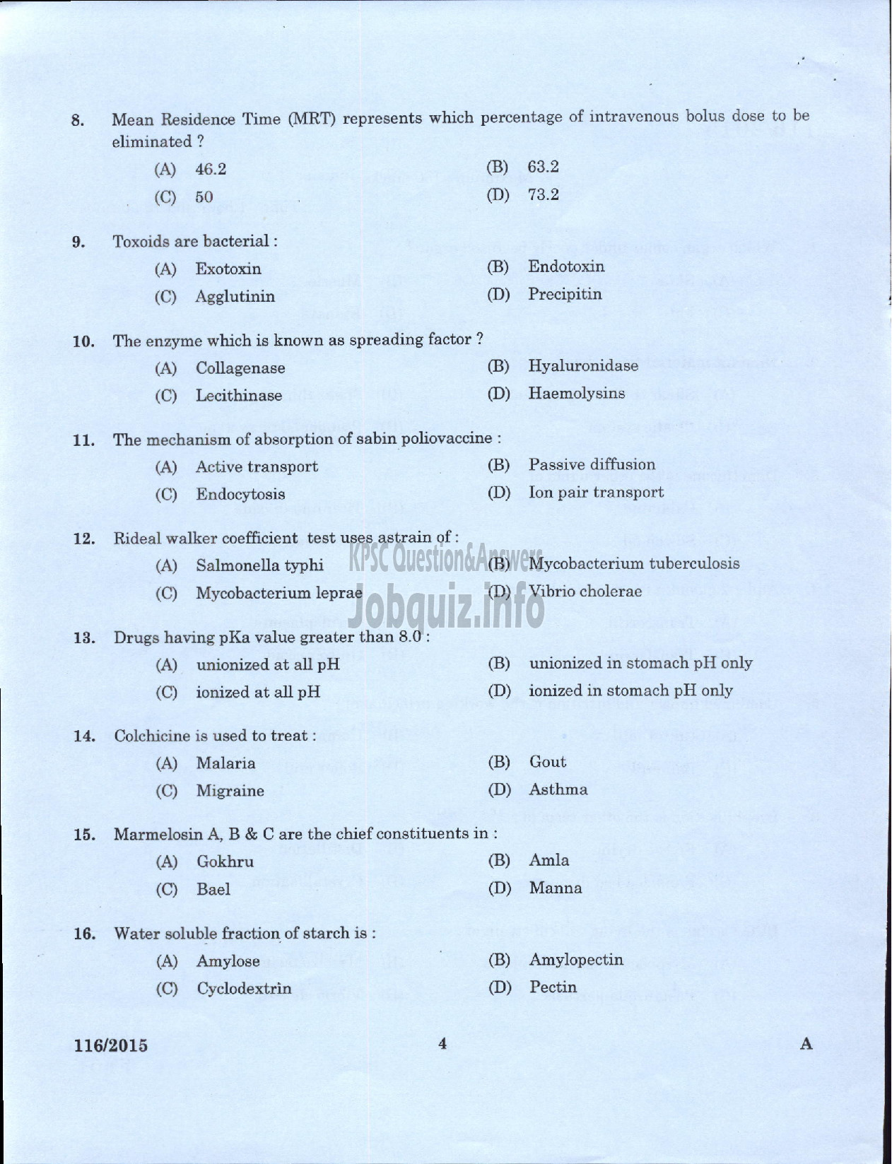 Kerala PSC Question Paper - ASSISTANT PHARMACIST KERALA STATE CIVIL SUPPLIES CORPORATION LTD-2