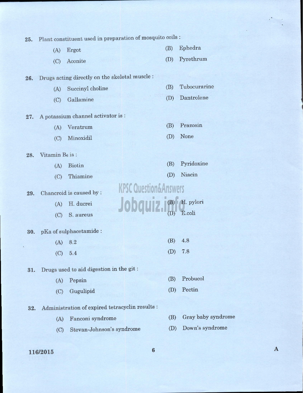 Kerala PSC Question Paper - ASSISTANT PHARMACIST KERALA STATE CIVIL SUPPLIES CORPORATION LTD-4