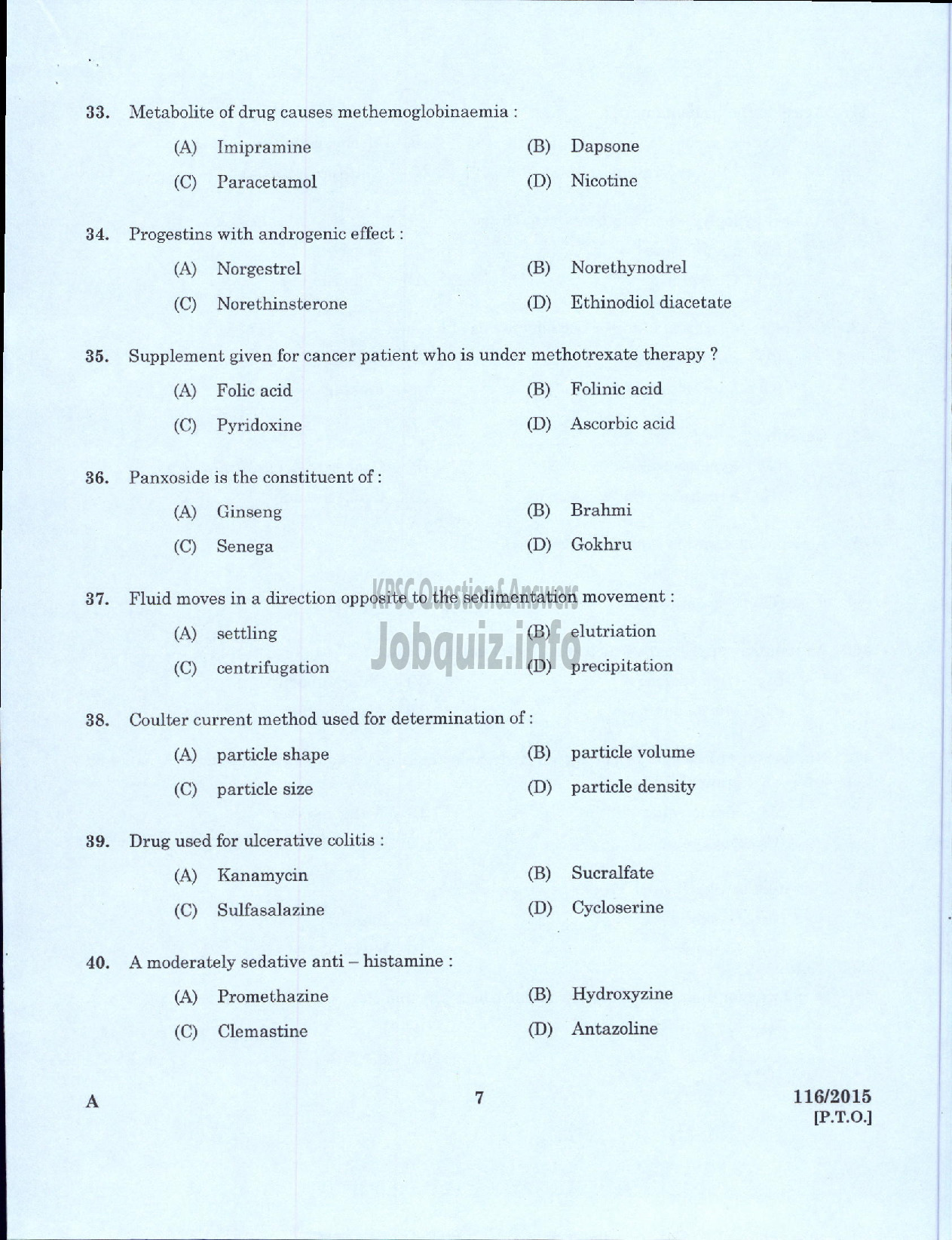 Kerala PSC Question Paper - ASSISTANT PHARMACIST KERALA STATE CIVIL SUPPLIES CORPORATION LTD-5