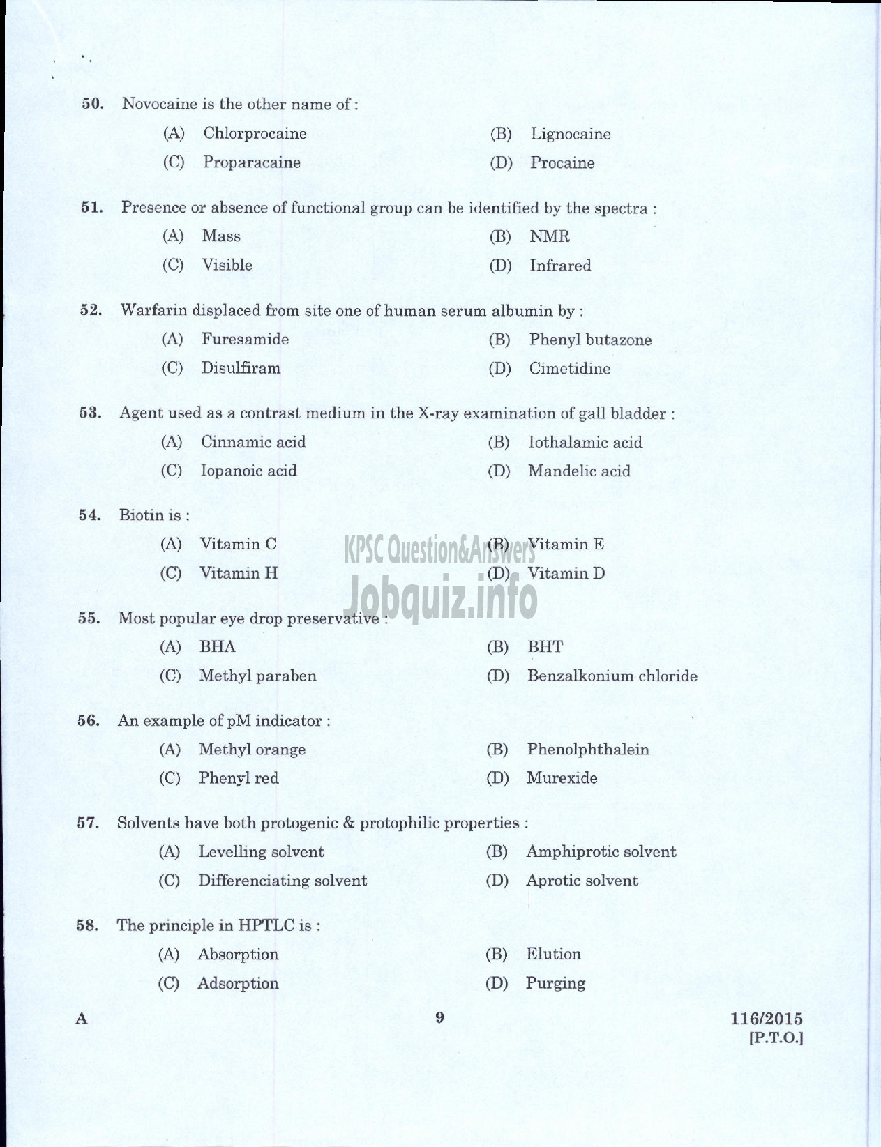 Kerala PSC Question Paper - ASSISTANT PHARMACIST KERALA STATE CIVIL SUPPLIES CORPORATION LTD-7