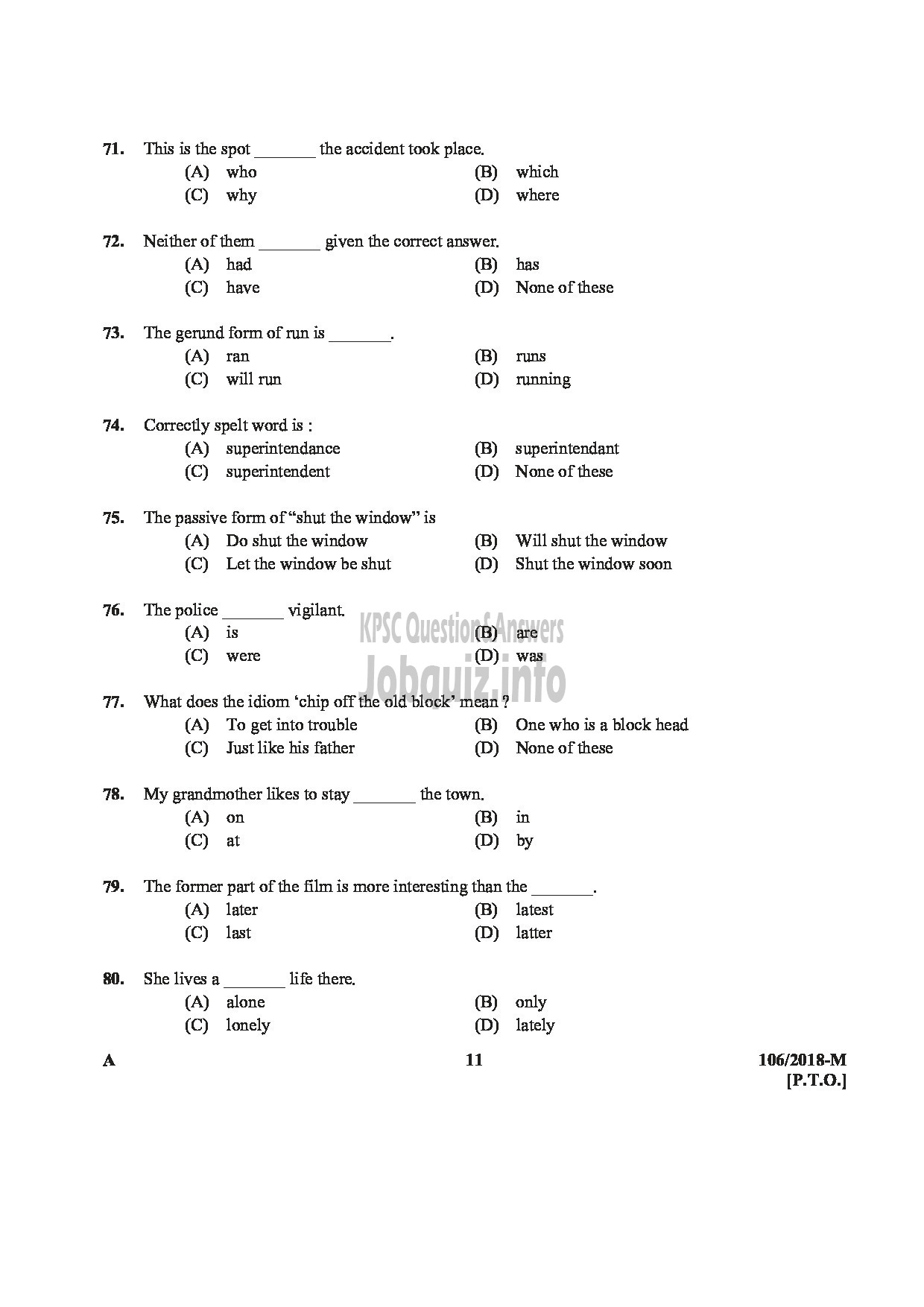 Kerala PSC Question Paper - ASSISTANT PRISON OFFICER FEMALE ASSISTANT PRISON OFFICER PRISON Malayalam -11