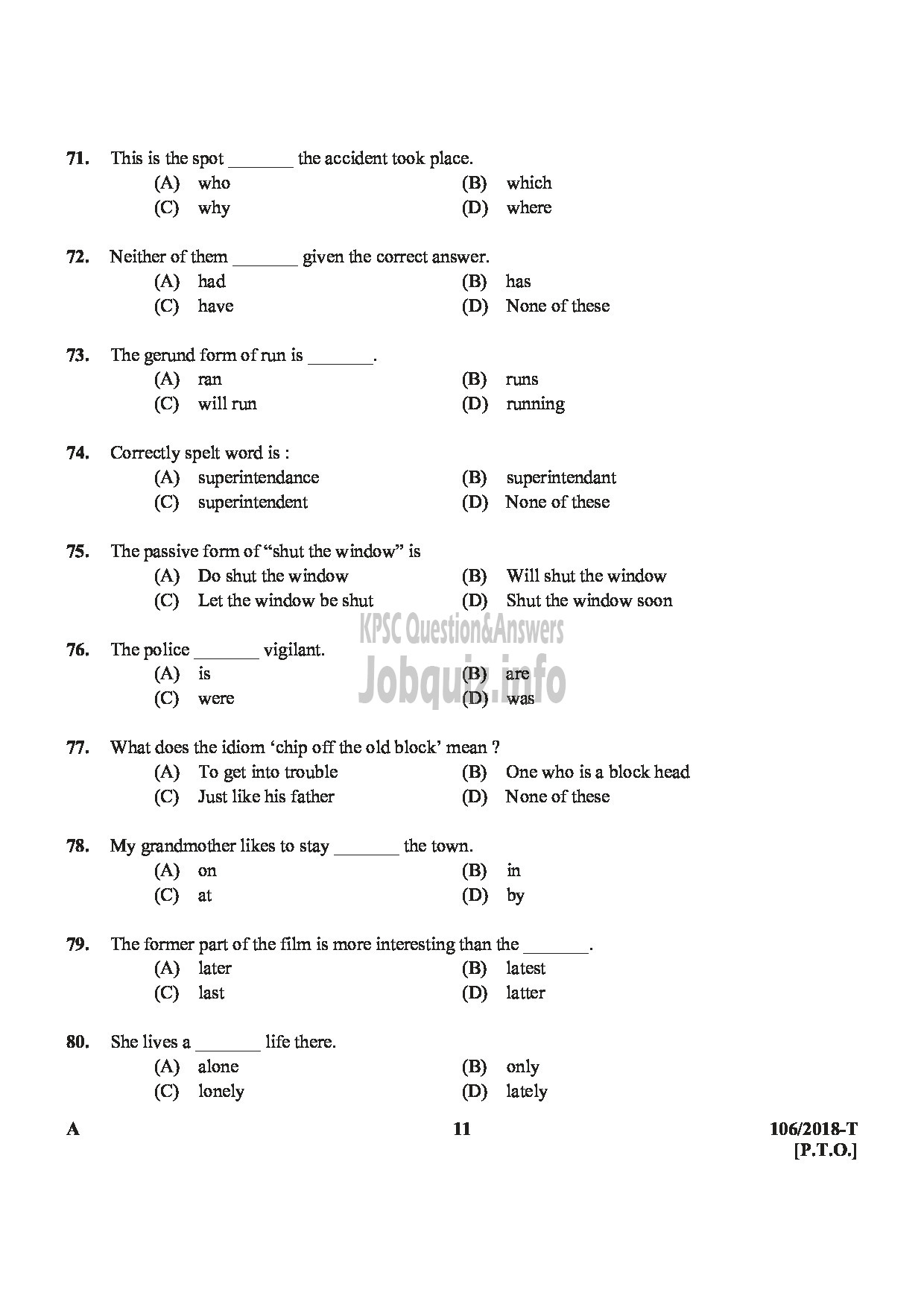 Kerala PSC Question Paper - ASSISTANT PRISON OFFICER/ FEMALE ASSISTANT PRISON OFFICER PRISON TAMIL -11