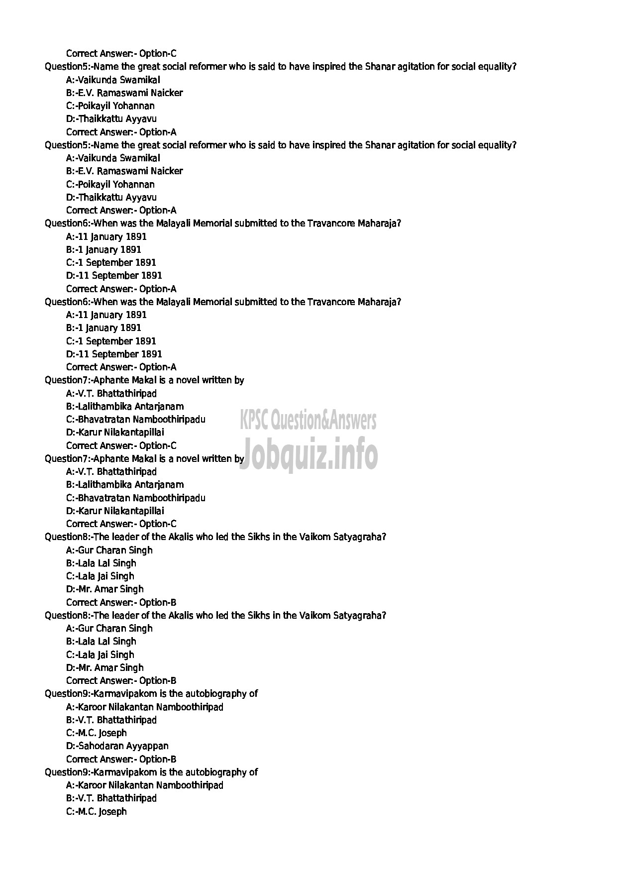 Kerala PSC Question Paper - ASSISTANT PROFESSOR BIOCHMISTRY MEDICAL EDUCATION DEPARTMENT MEDIUM : ENGLISH-2