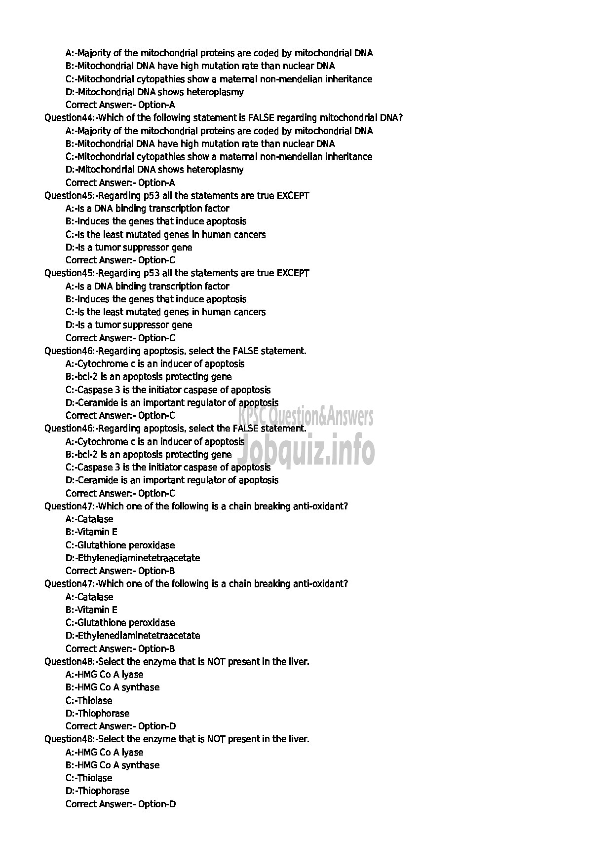 Kerala PSC Question Paper - ASSISTANT PROFESSOR BIOCHMISTRY MEDICAL EDUCATION DEPARTMENT MEDIUM : ENGLISH-10