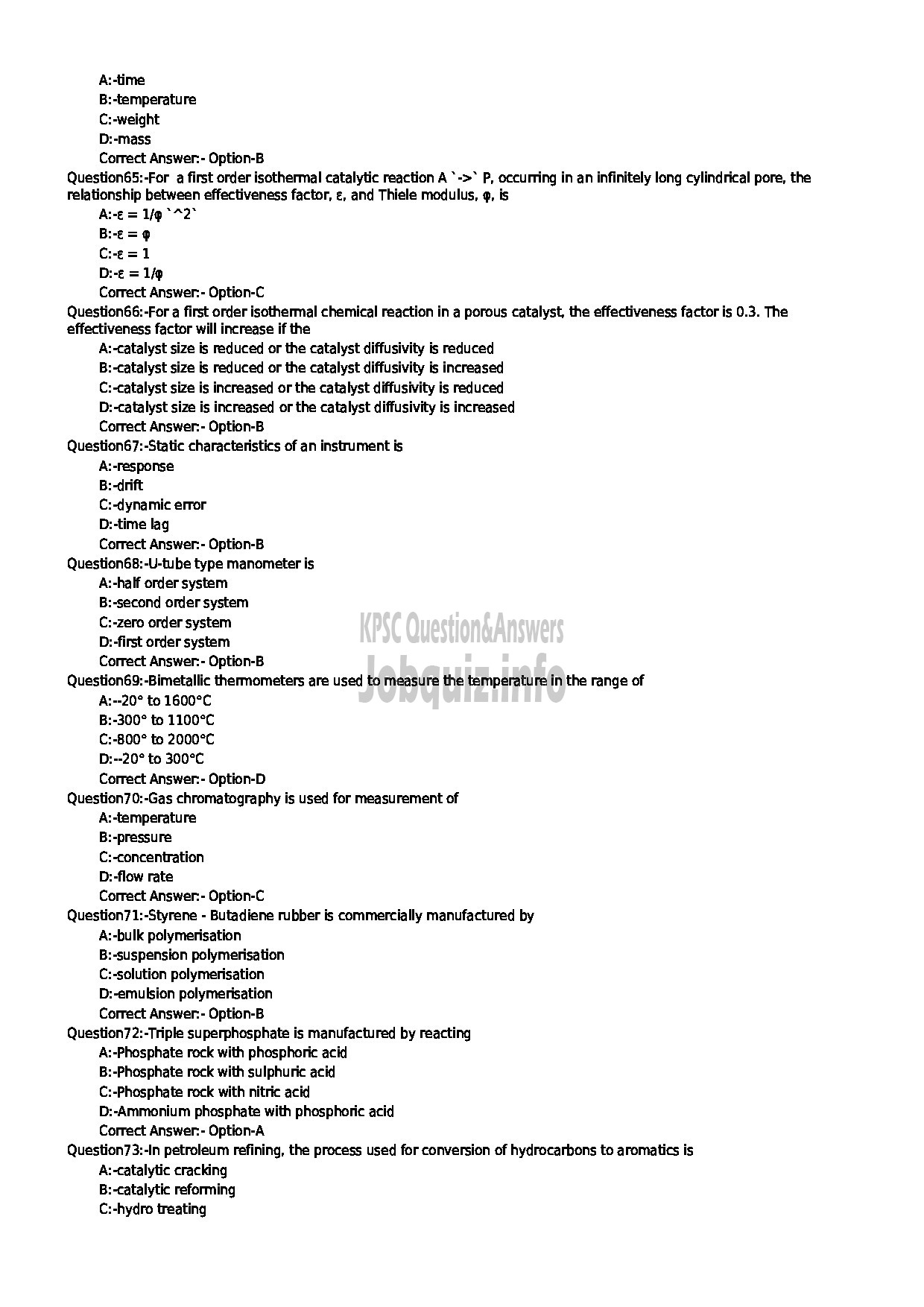 Kerala PSC Question Paper - ASSISTANT PROFESSOR CHEMICAL ENGINEERING TECHNICAL EDUCATION-8