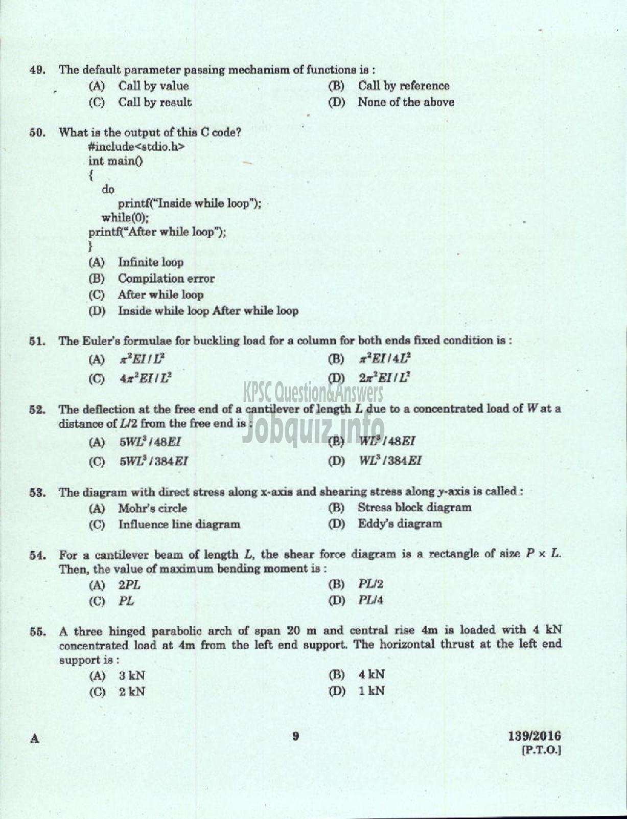 Kerala PSC Question Paper - ASSISTANT PROFESSOR CIVIL ENGINEERING TECHNICAL EDUCATION ENGINEERING COLLEGES-7