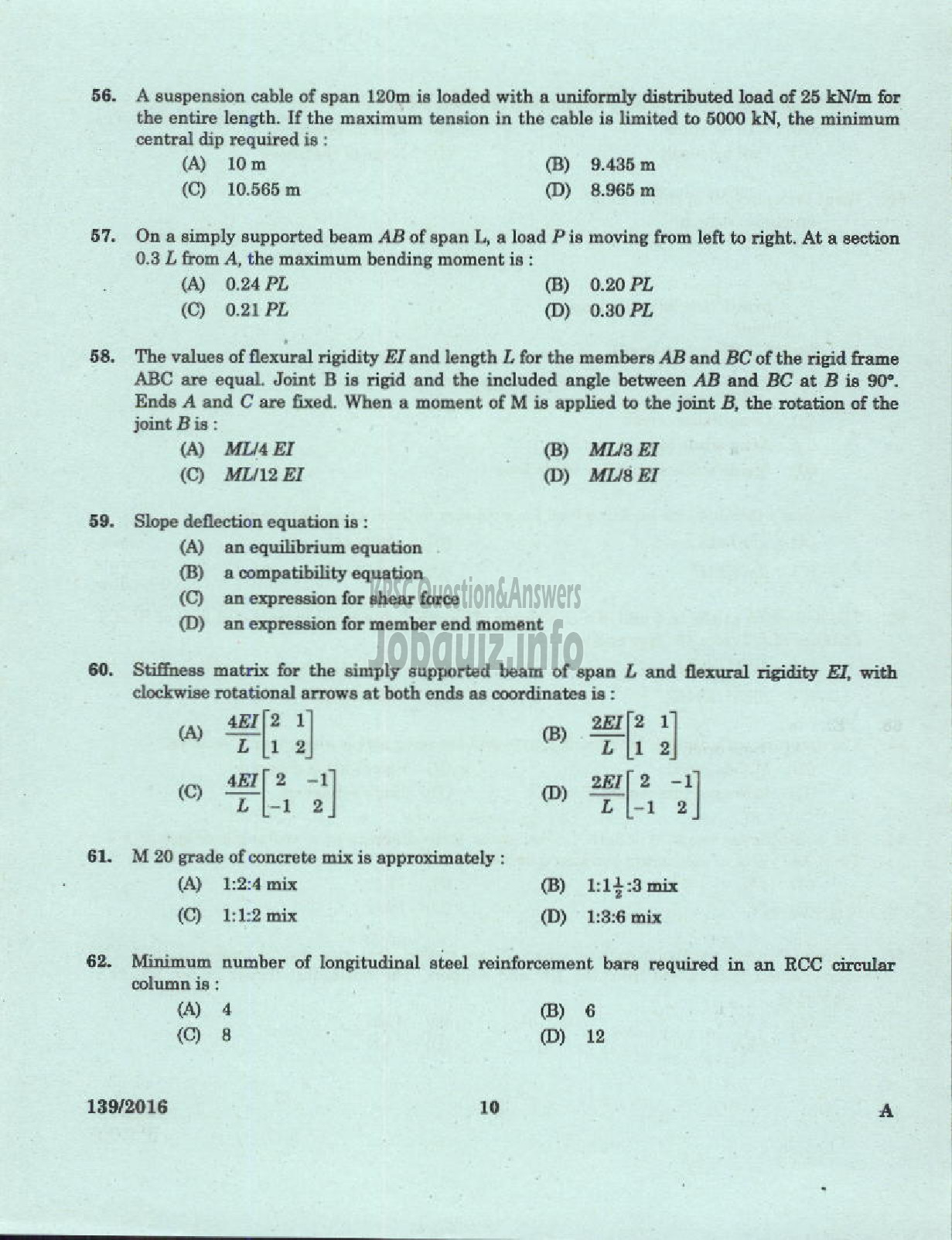 Kerala PSC Question Paper - ASSISTANT PROFESSOR CIVIL ENGINEERING TECHNICAL EDUCATION ENGINEERING COLLEGES-8