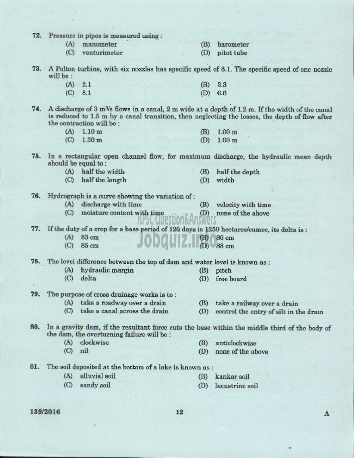 Kerala PSC Question Paper - ASSISTANT PROFESSOR CIVIL ENGINEERING TECHNICAL EDUCATION ENGINEERING COLLEGES-10