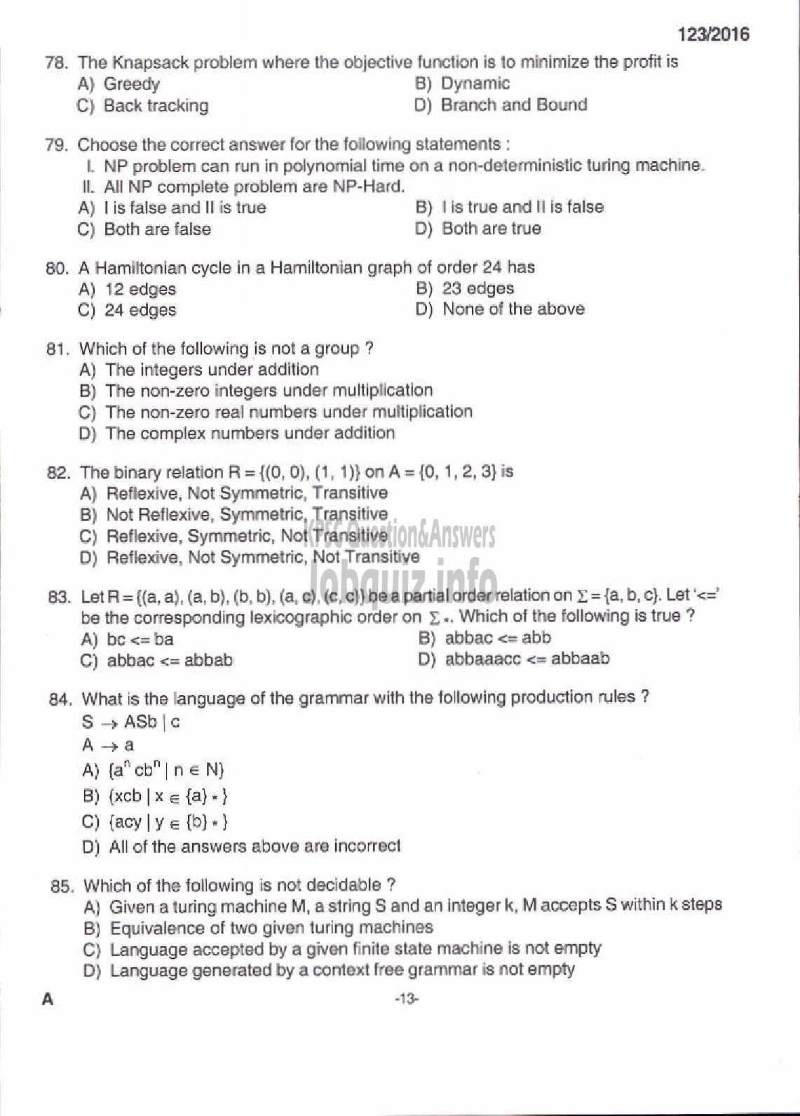 Kerala PSC Question Paper - ASSISTANT PROFESSOR COMPUTER SCIENCE AND ENGINEERING TECHNICAL EDUCATION ENGINEERING DCOLLEGES-9