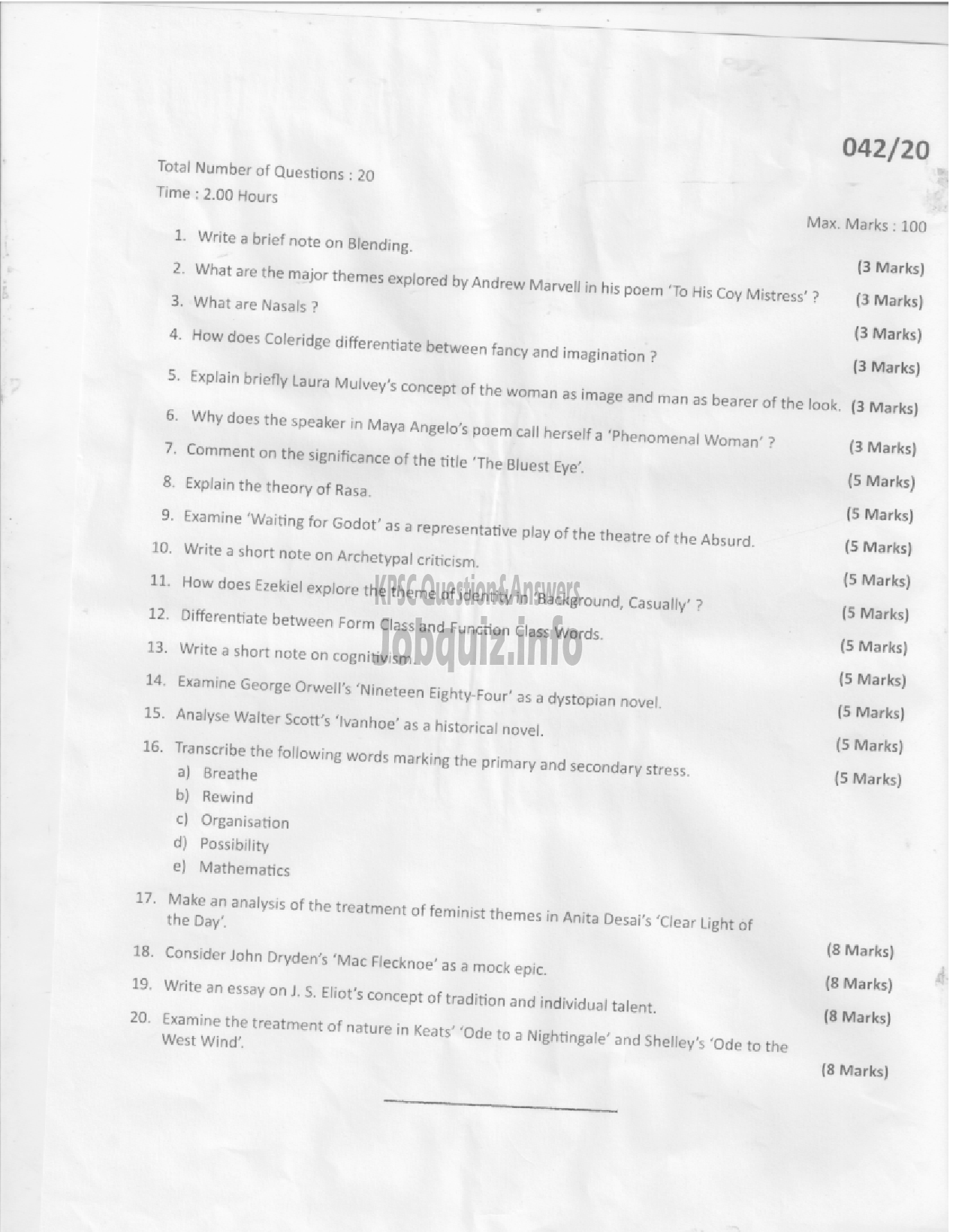 ASSISTANT PROFESSOR ENGLISH Page 0 Kerala PSC Question Paper