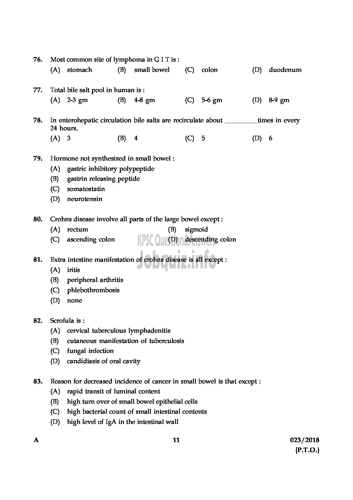 Kerala PSC Question Paper - ASSISTANT PROFESSOR GENERAL SURGERY MEDICAL EDUCATION-11