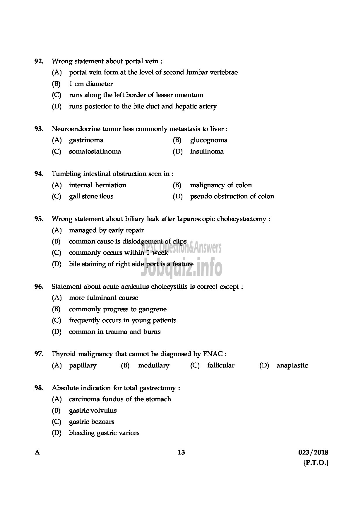 Kerala PSC Question Paper - ASSISTANT PROFESSOR GENERAL SURGERY MEDICAL EDUCATION-13