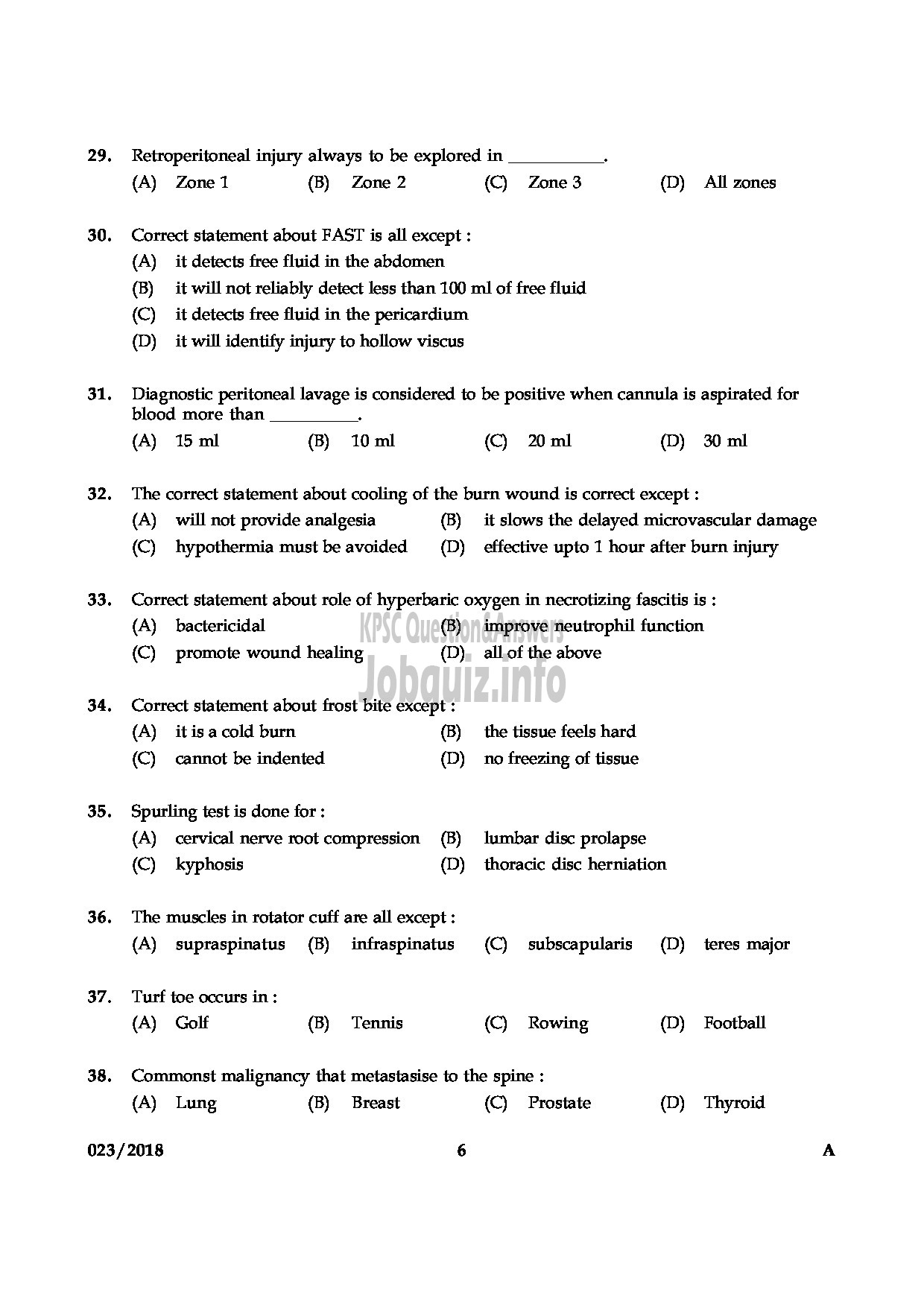 Kerala PSC Question Paper - ASSISTANT PROFESSOR GENERAL SURGERY MEDICAL EDUCATION-6