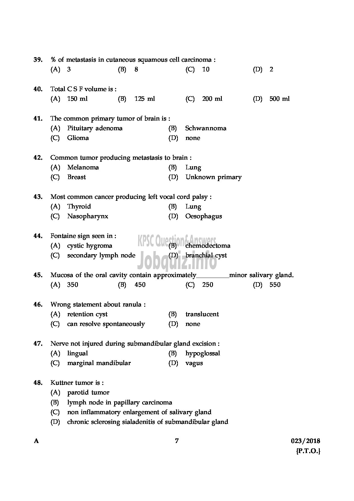 Kerala PSC Question Paper - ASSISTANT PROFESSOR GENERAL SURGERY MEDICAL EDUCATION-7