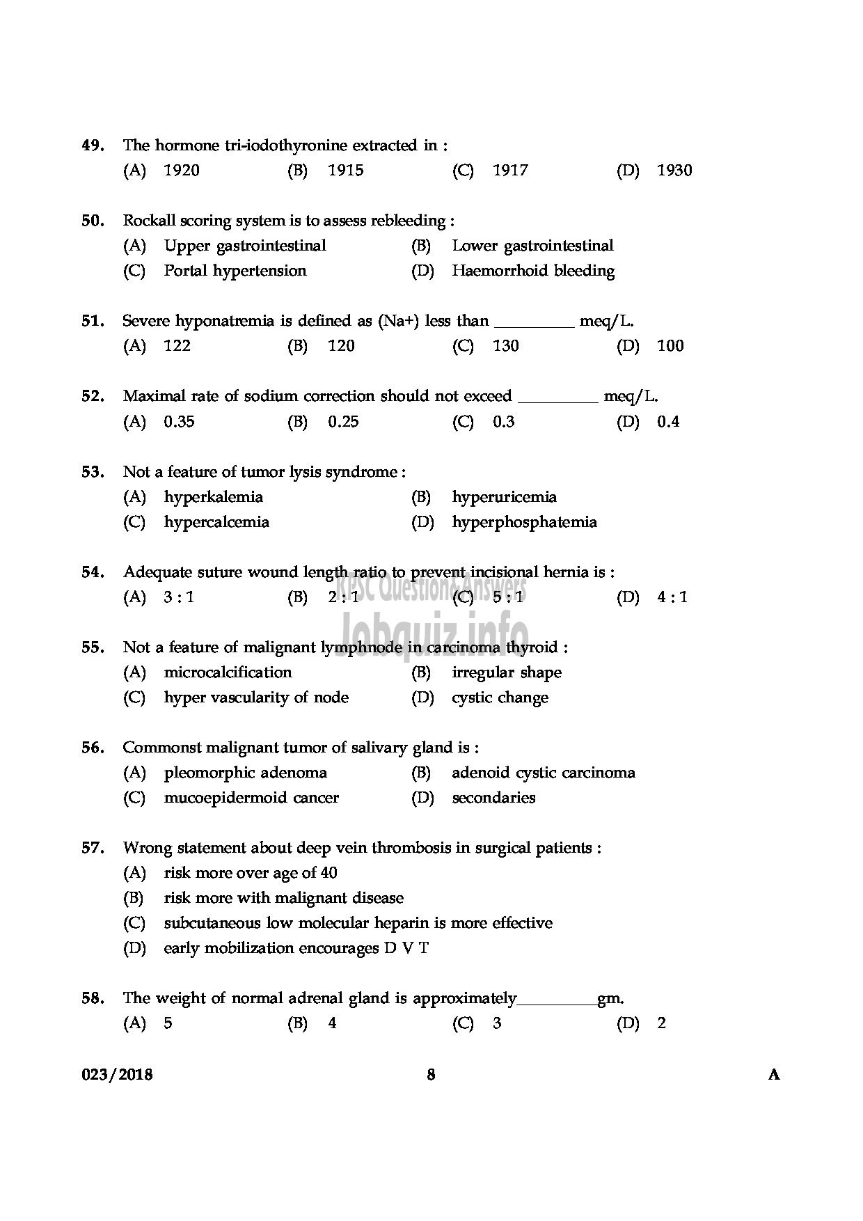 Kerala PSC Question Paper - ASSISTANT PROFESSOR GENERAL SURGERY MEDICAL EDUCATION-8