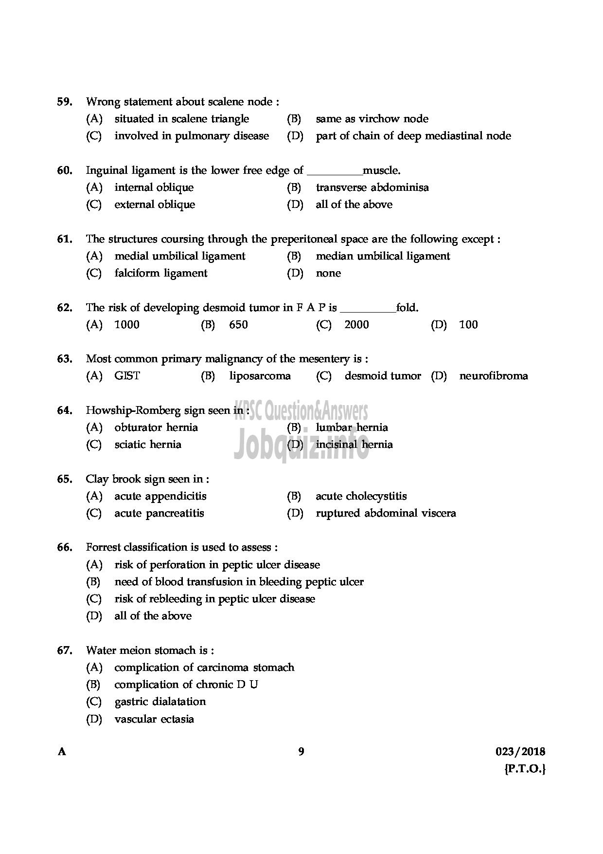 Kerala PSC Question Paper - ASSISTANT PROFESSOR GENERAL SURGERY MEDICAL EDUCATION-9