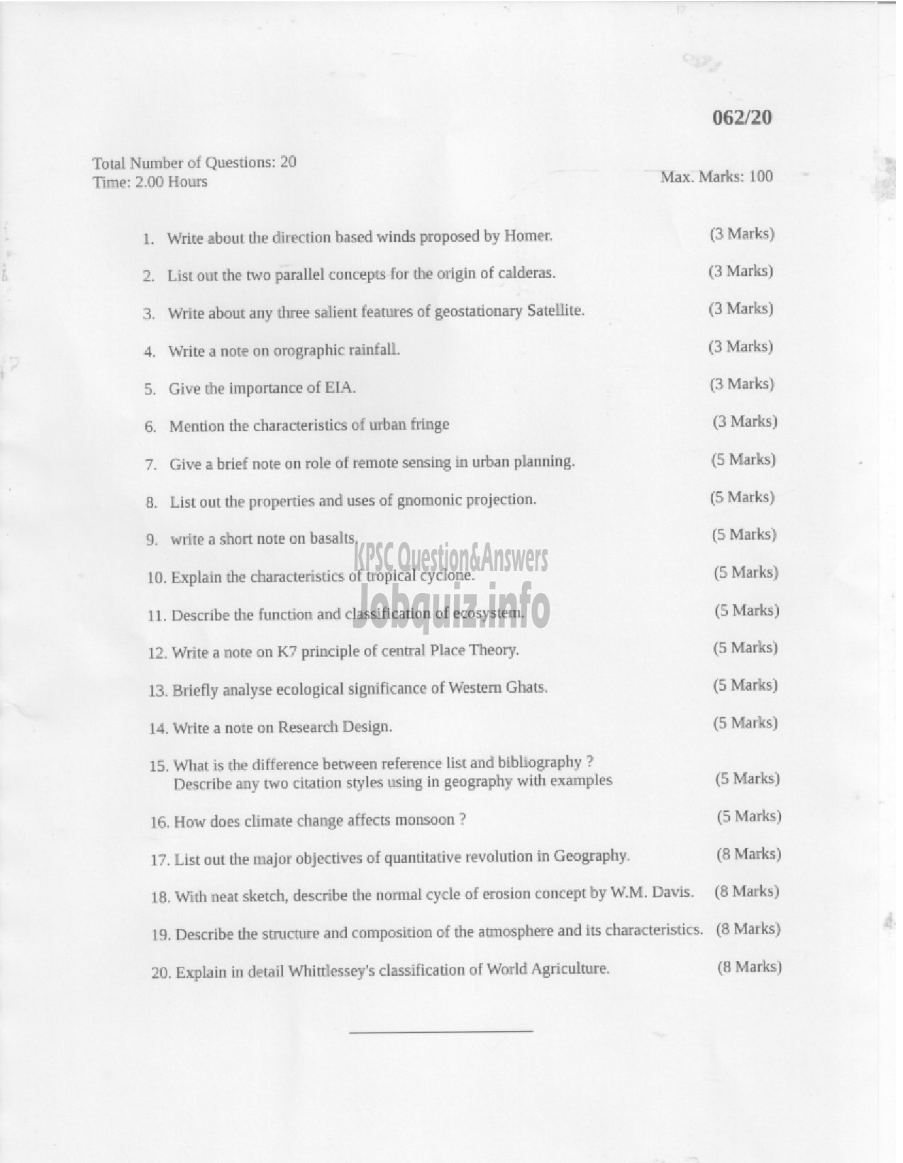 Kerala PSC Question Paper - ASSISTANT PROFESSOR - GEOGRAPHY-1
