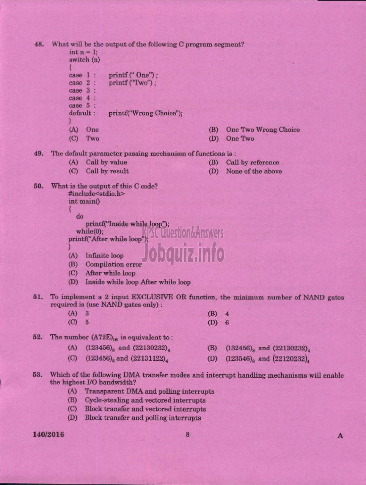 Kerala PSC Question Paper - ASSISTANT PROFESSOR INFORMATION TECHNOLO0GY TECHNICAL EDUCATION ENGINEERING DCOLLEGES-6