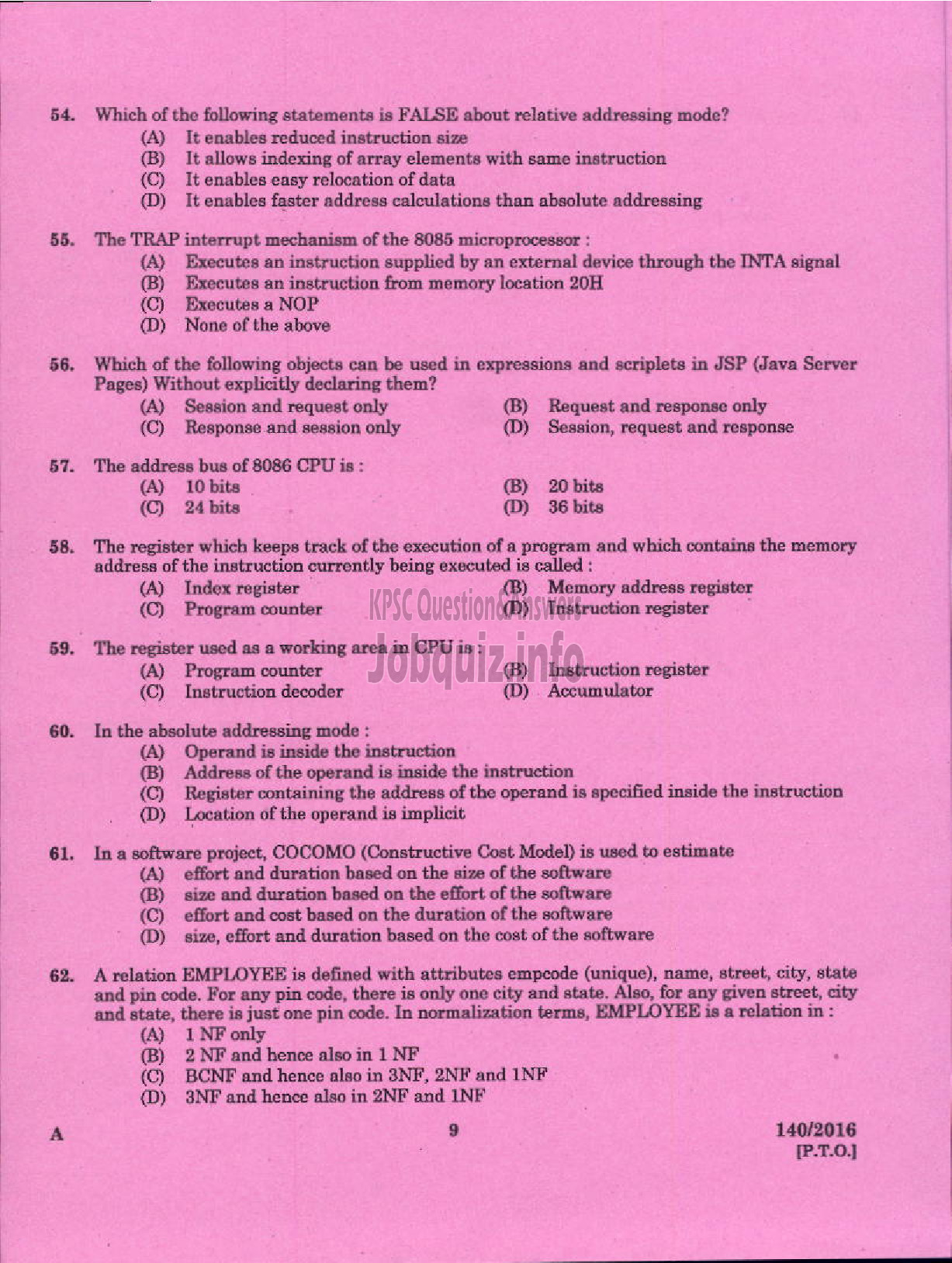 Kerala PSC Question Paper - ASSISTANT PROFESSOR INFORMATION TECHNOLO0GY TECHNICAL EDUCATION ENGINEERING DCOLLEGES-7