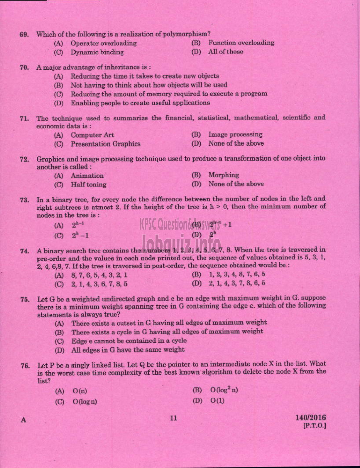 Kerala PSC Question Paper - ASSISTANT PROFESSOR INFORMATION TECHNOLO0GY TECHNICAL EDUCATION ENGINEERING DCOLLEGES-9