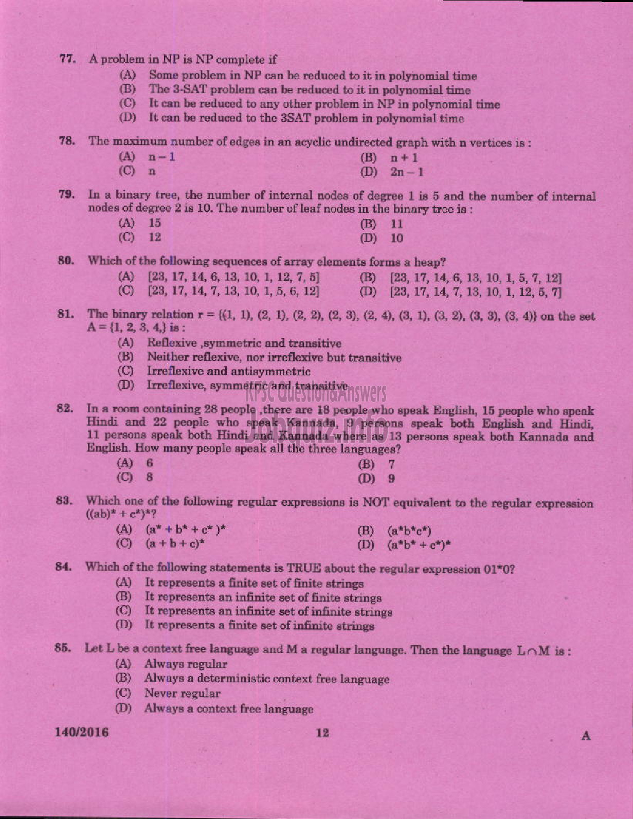 Kerala PSC Question Paper - ASSISTANT PROFESSOR INFORMATION TECHNOLO0GY TECHNICAL EDUCATION ENGINEERING DCOLLEGES-10