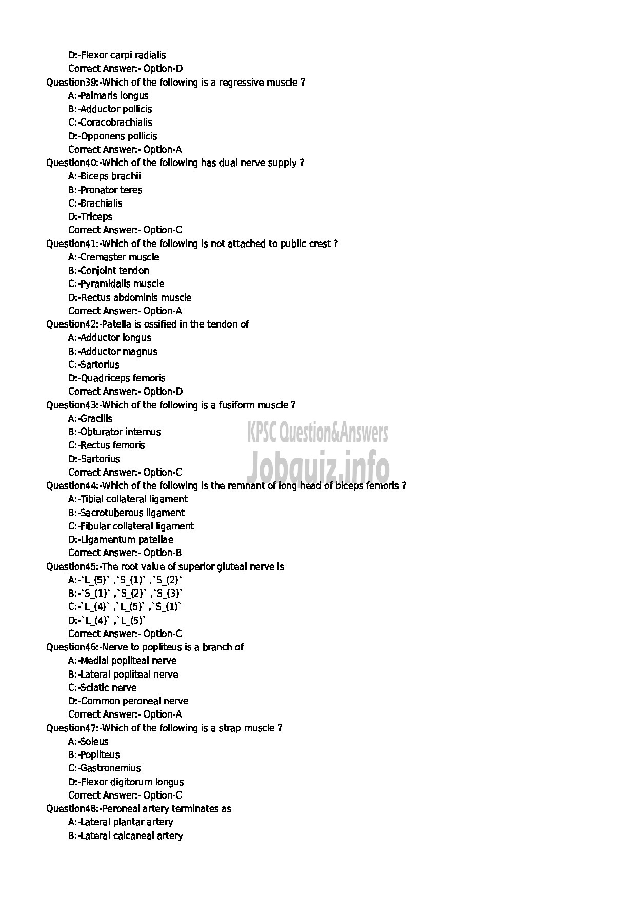 Kerala PSC Question Paper - ASSISTANT PROFESSOR IN ANATOMY MEDICAL EDUCATION-5