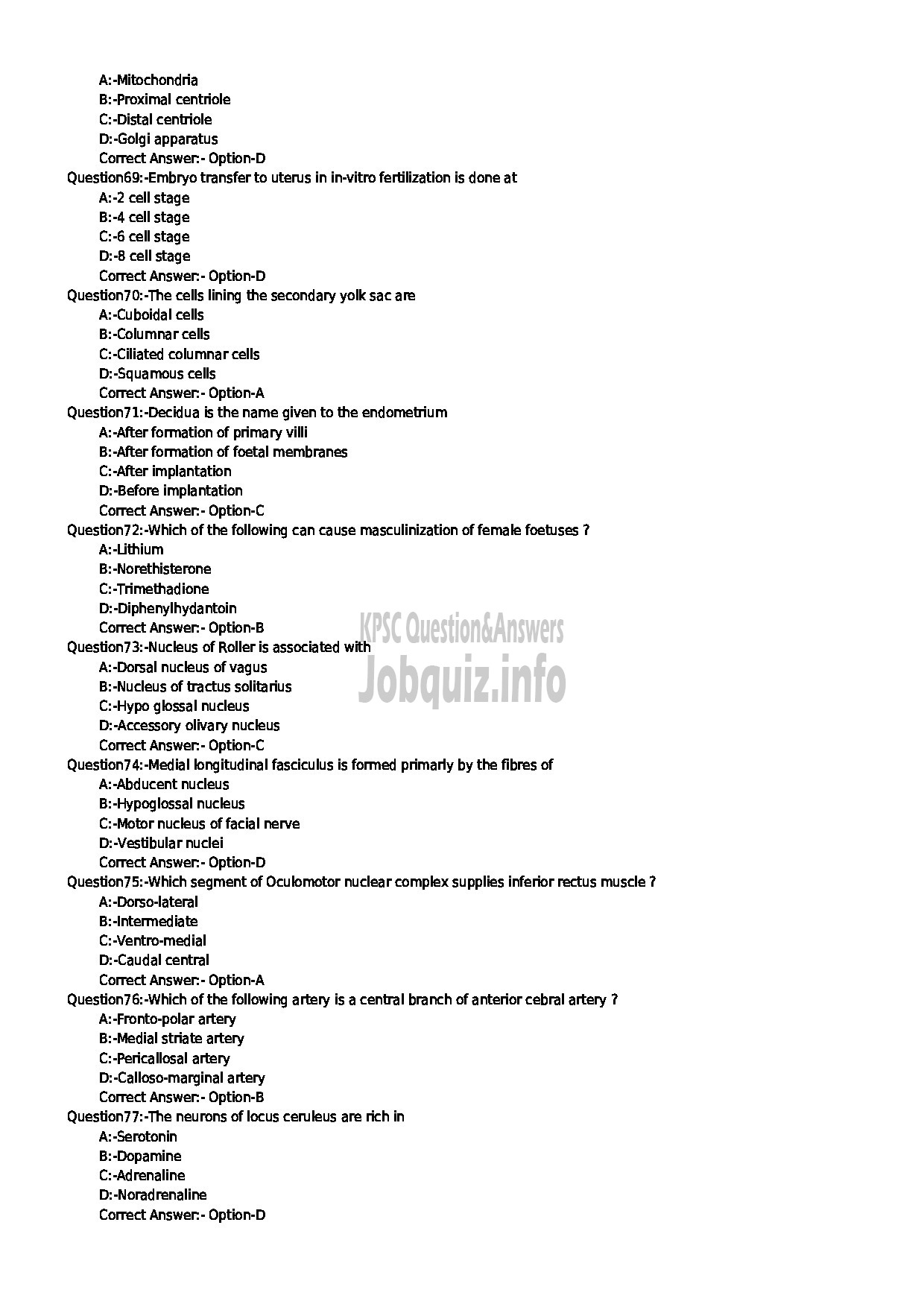 Kerala PSC Question Paper - ASSISTANT PROFESSOR IN ANATOMY MEDICAL EDUCATION-8